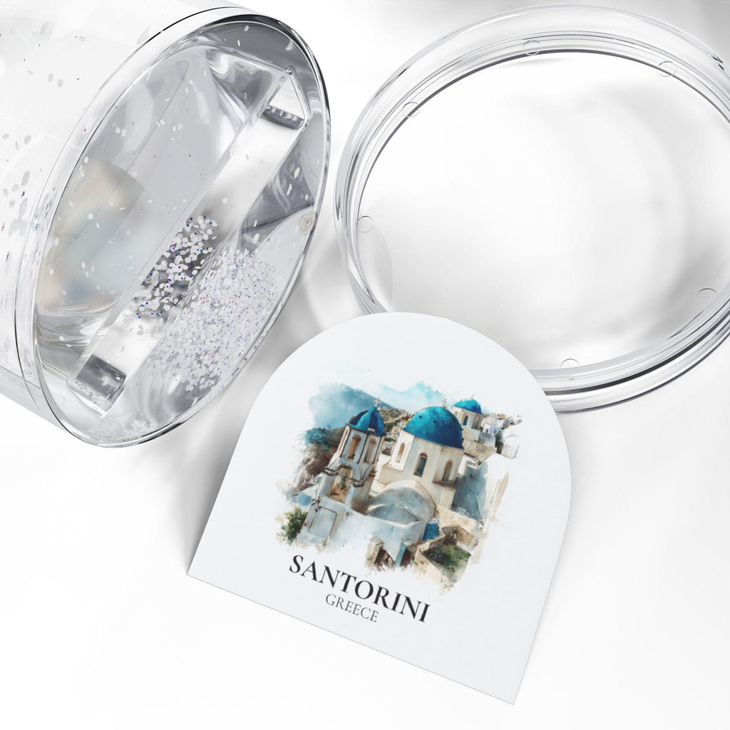 Santorini Snow Globe Greece , Personalized Watercolor, Custom Travel Souvenir Keepsake City Dome