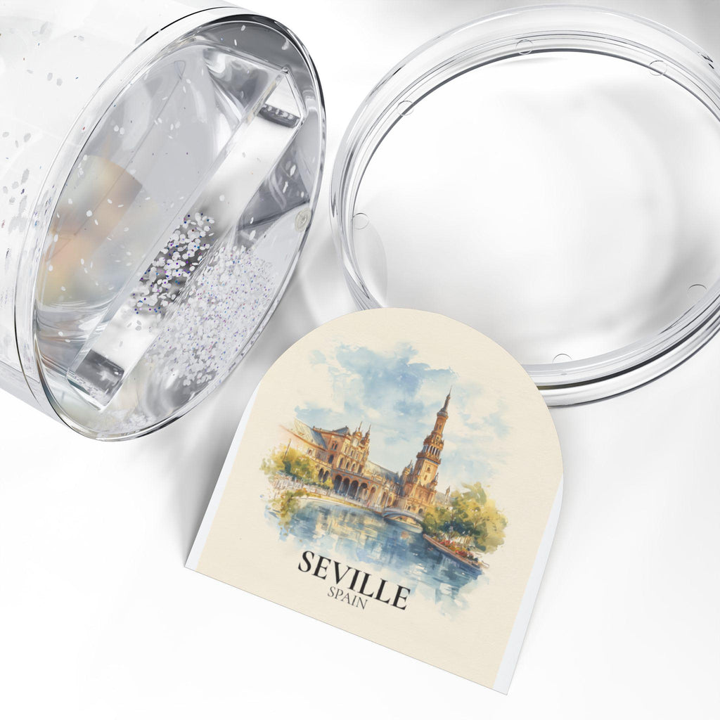 Seville Snow Globe Spain, Personalized Watercolor, Custom Travel Souvenir Keepsake City Dome