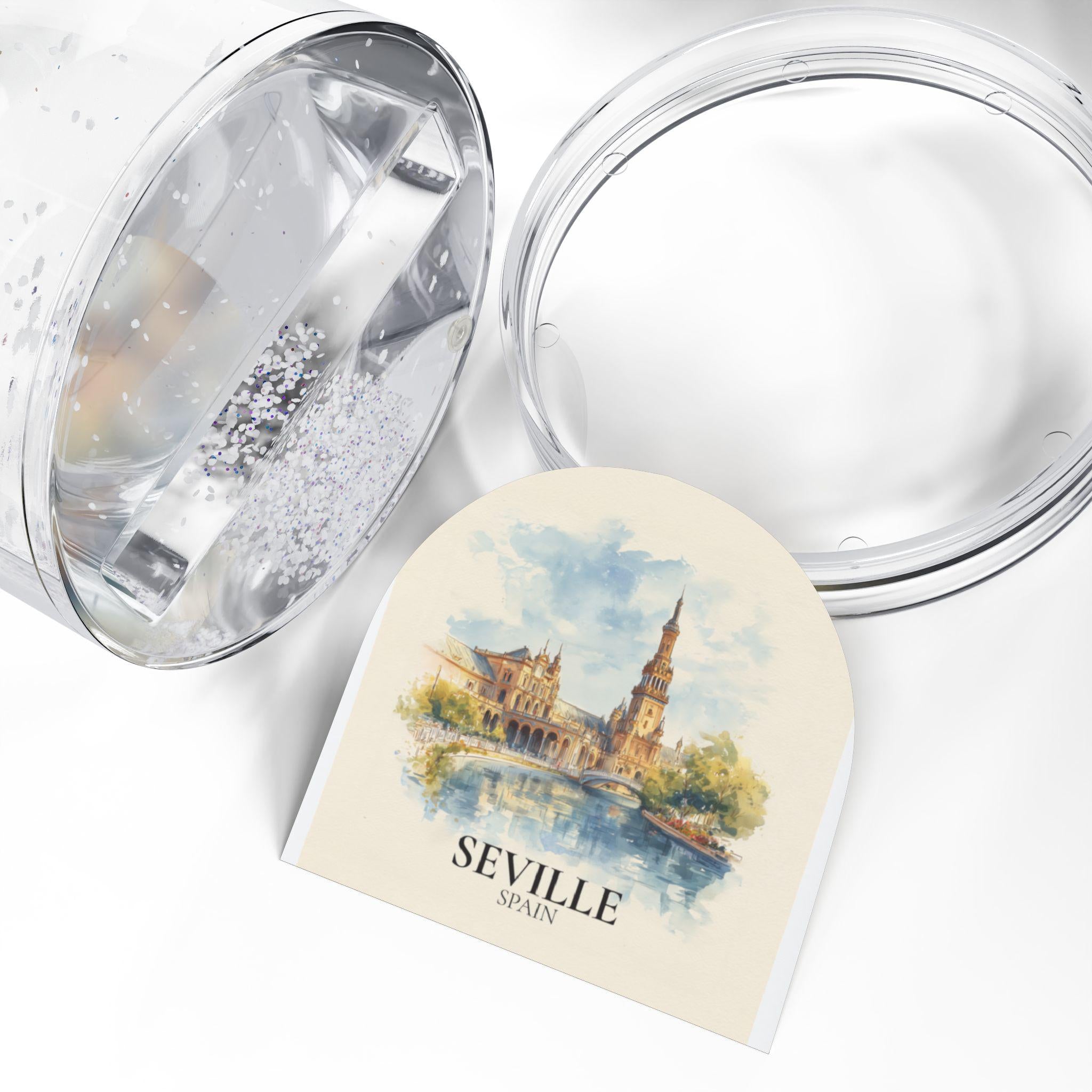 Seville Snow Globe Spain, Personalized Watercolor, Custom Travel Souvenir Keepsake City Dome