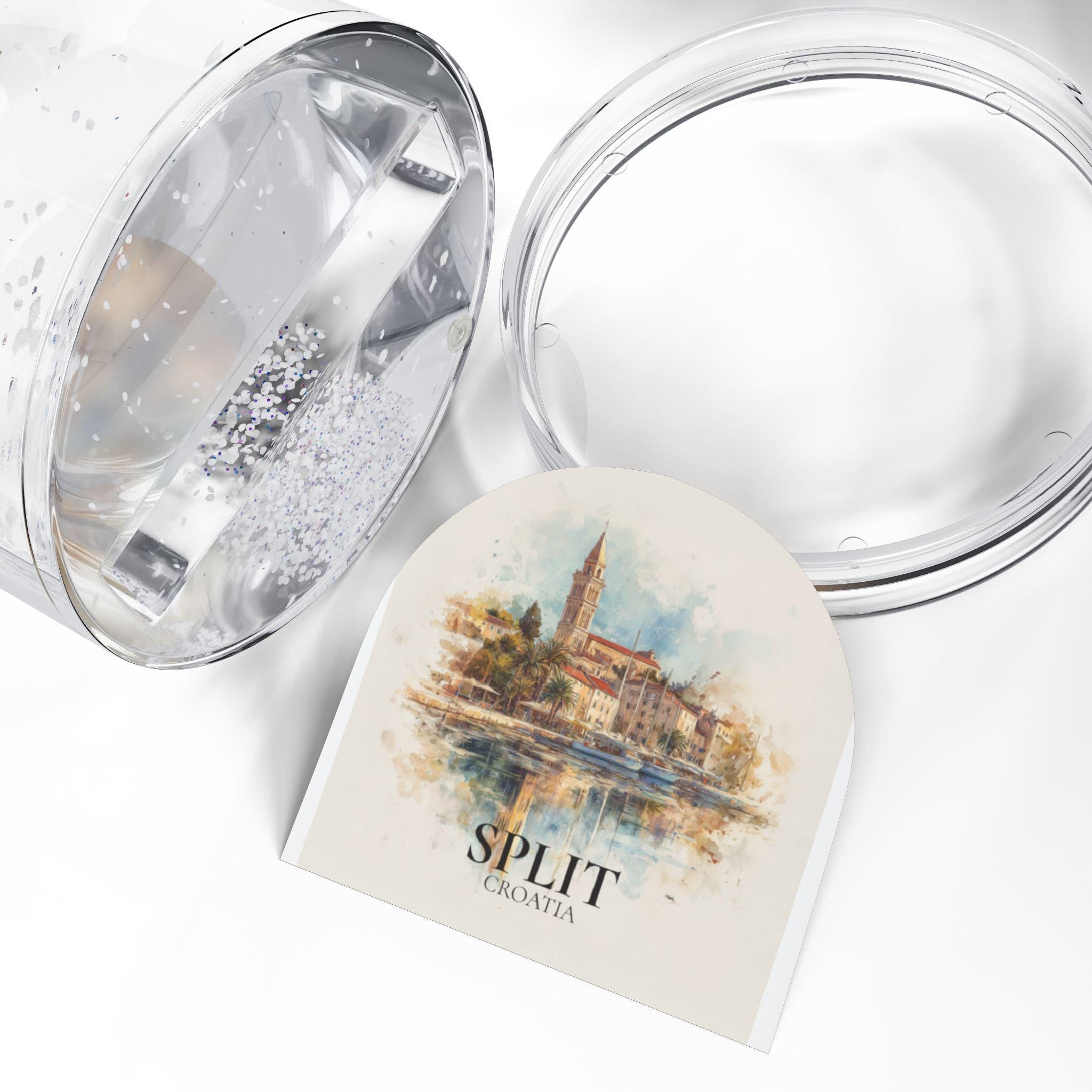 Split Croatia Snow Globe, Personalized Watercolor, Custom Travel Souvenir Keepsake City Dome