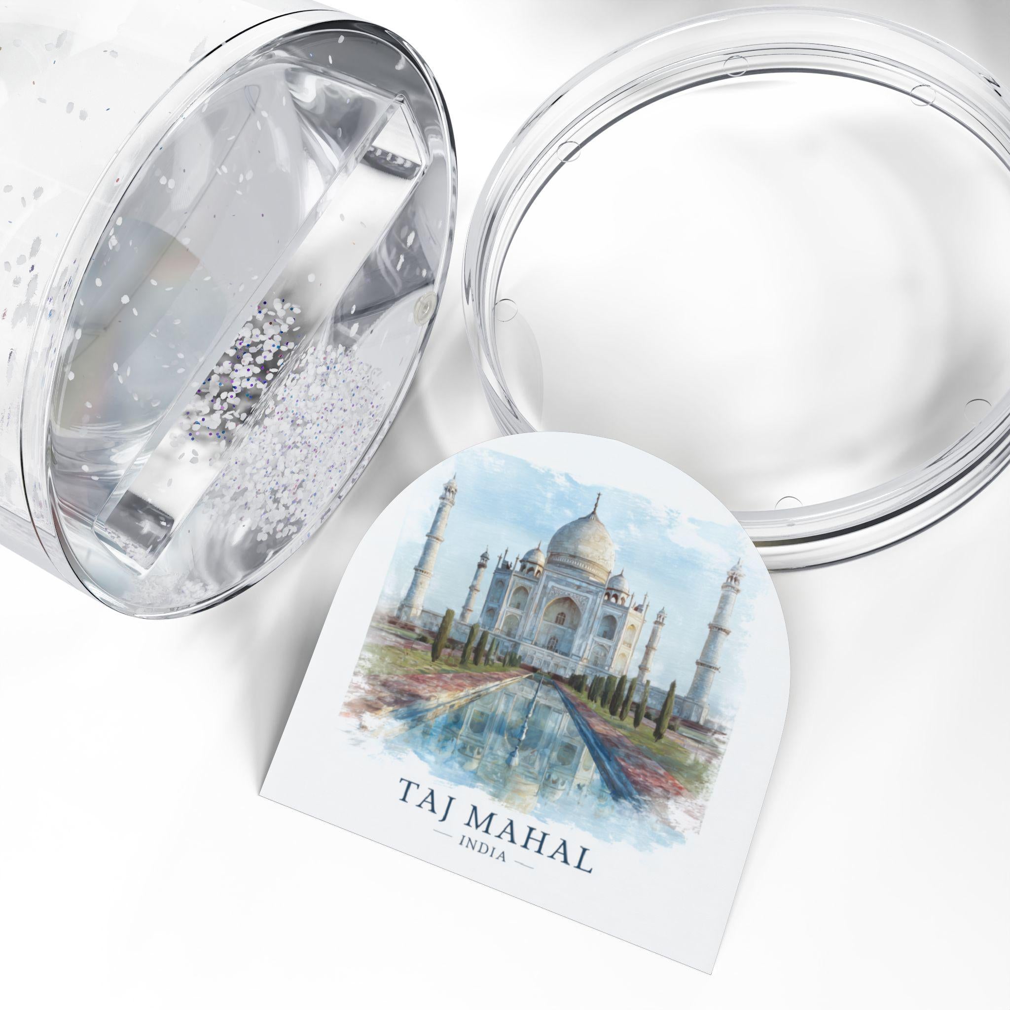 Taj Mahal India Snow Globe, Personalized Watercolor, Custom Travel Souvenir Keepsake City Dome