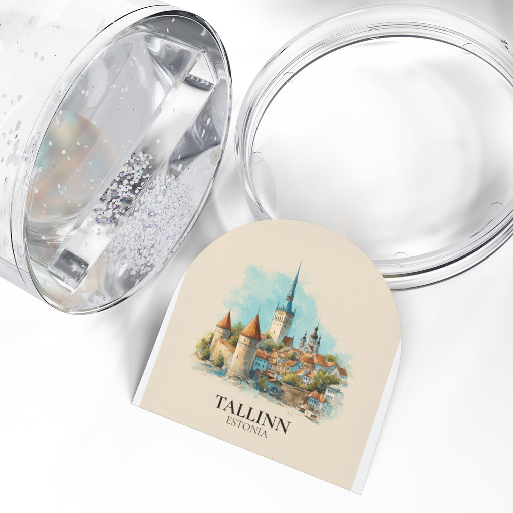 Tallinn Snow Globe Estonia, Personalized Watercolor, Custom Travel Souvenir Keepsake City Dome