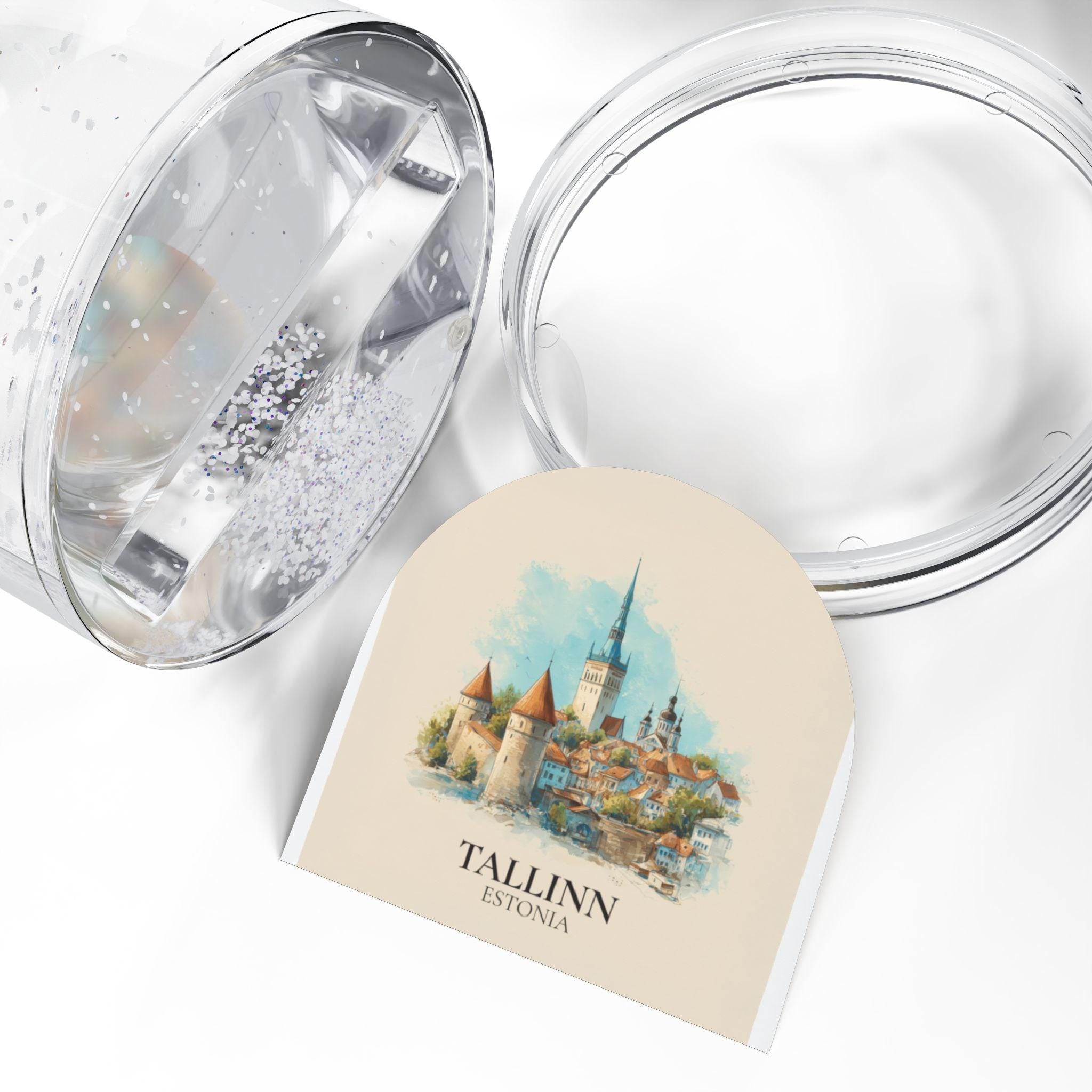Tallinn Snow Globe Estonia, Personalized Watercolor, Custom Travel Souvenir Keepsake City Dome