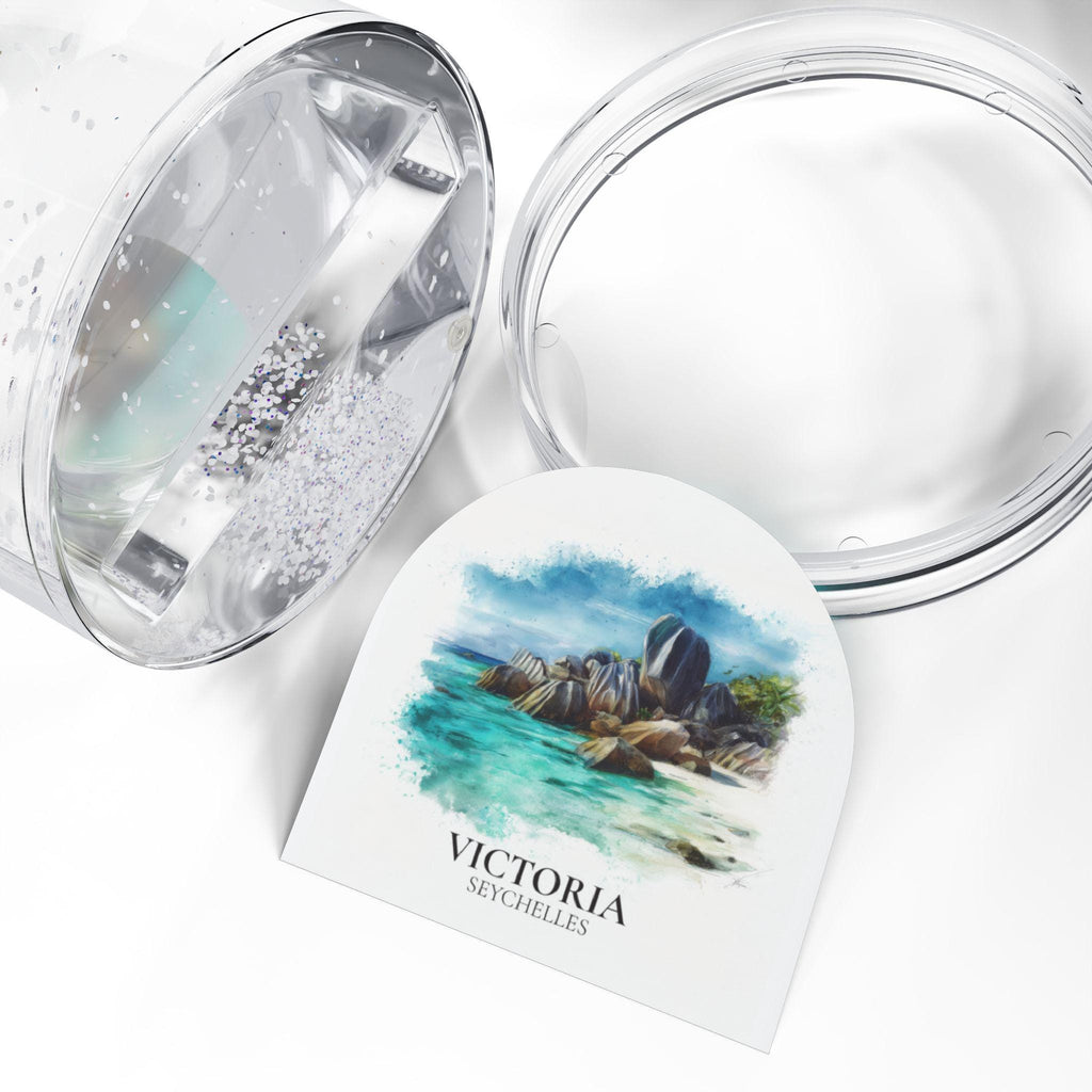 Victoria Seychelles Snow Globe, Personalized Watercolor, Custom Travel Souvenir Keepsake City Dome