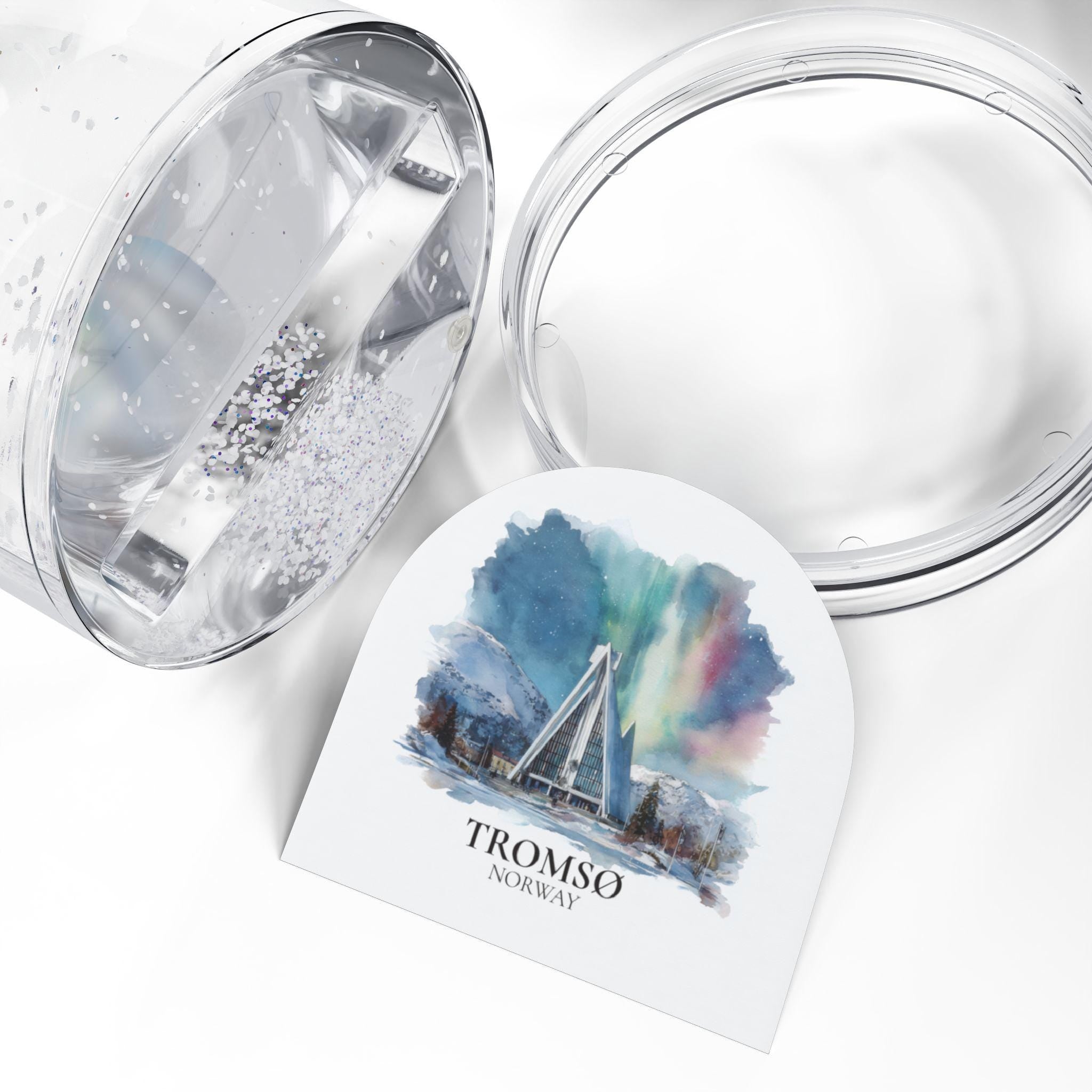 Tromso Snow Globe Norway, Personalized Watercolor, Custom Travel Souvenir Keepsake City Dome