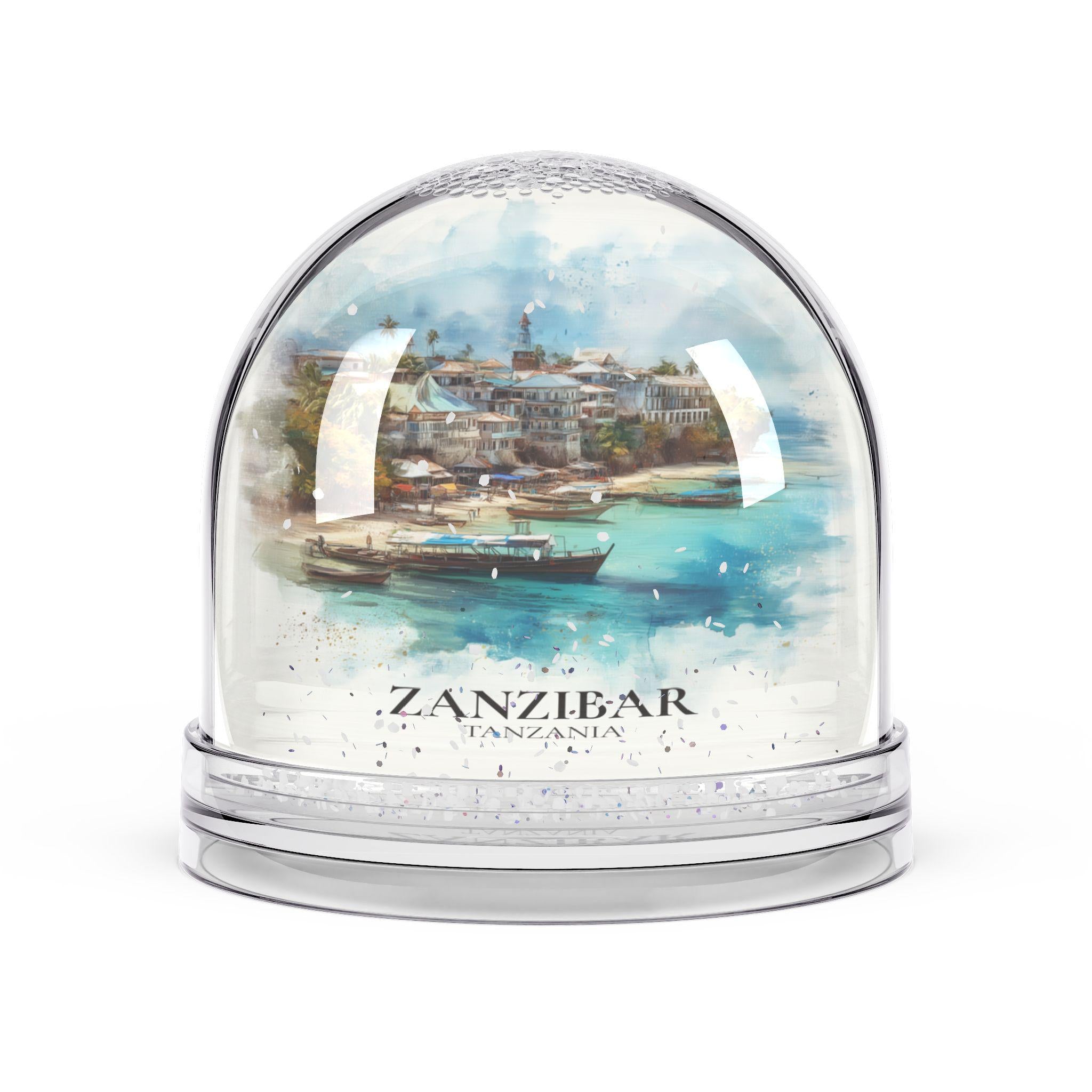 Zanzibar Tanzania Snow Globe, Personalized Watercolor, Custom Travel Souvenir Keepsake City Dome