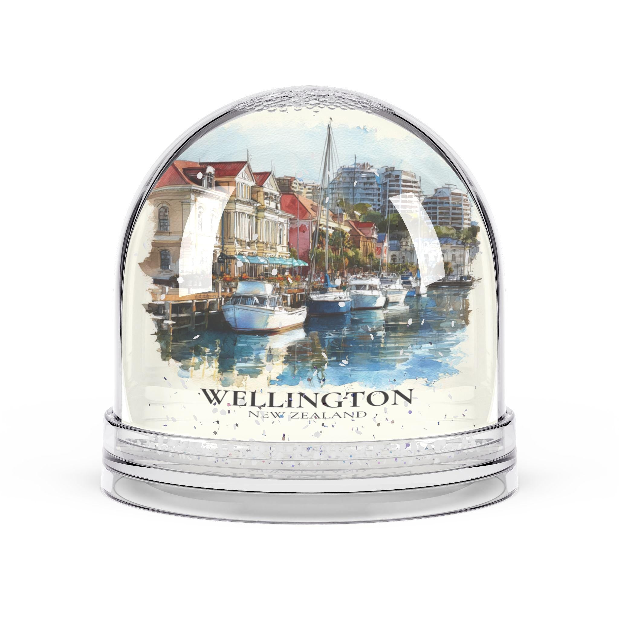 Wellington New Zealand Snow Globe, Personalized Watercolor, Custom Travel Souvenir Keepsake City Dome