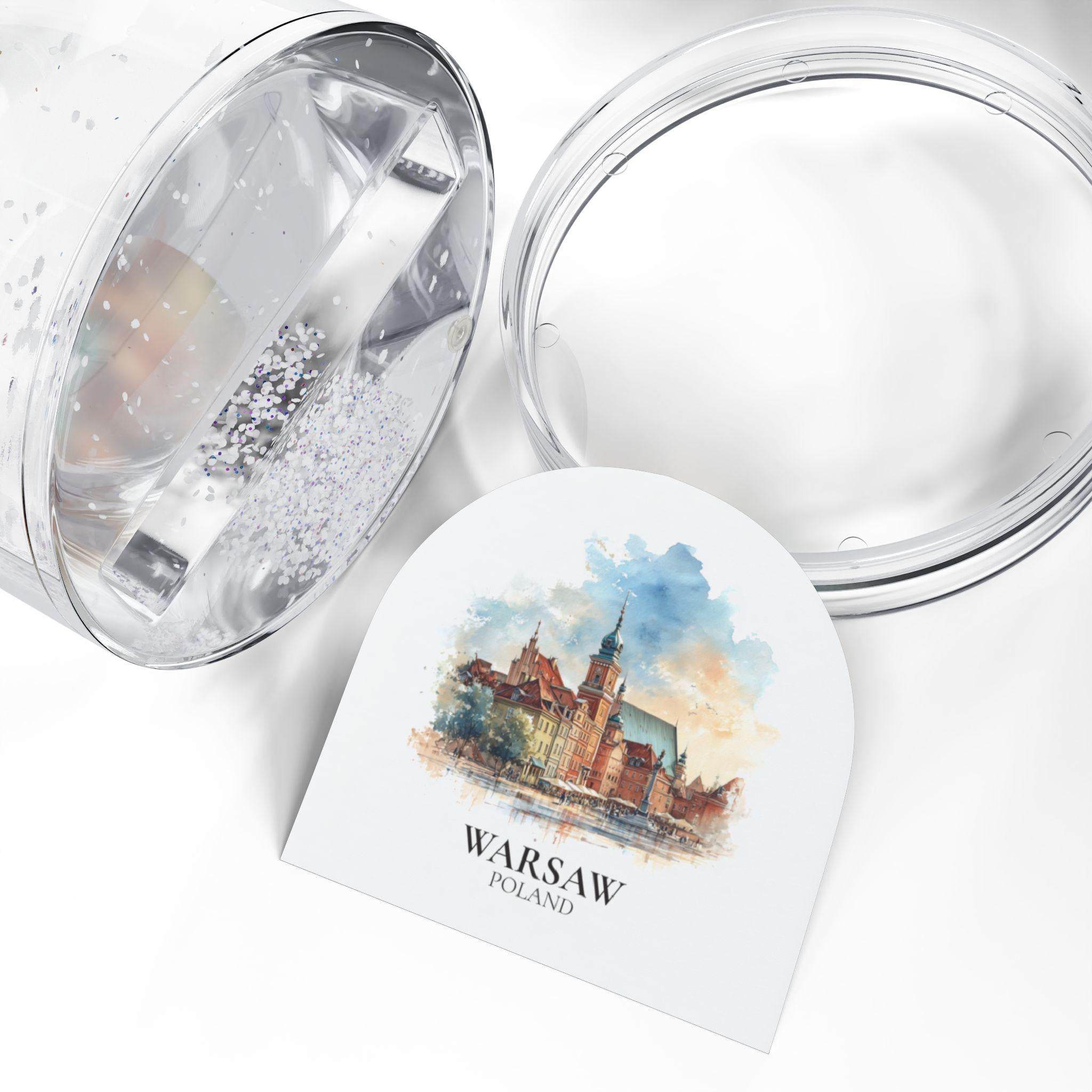 Warsaw Poland Snow Globe, Personalized Watercolor, Custom Travel Souvenir Keepsake City Dome