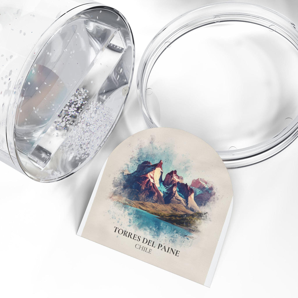 Torres del Paine Chile Snow Globe, Personalized Watercolor, Custom Travel Souvenir Keepsake City Dome