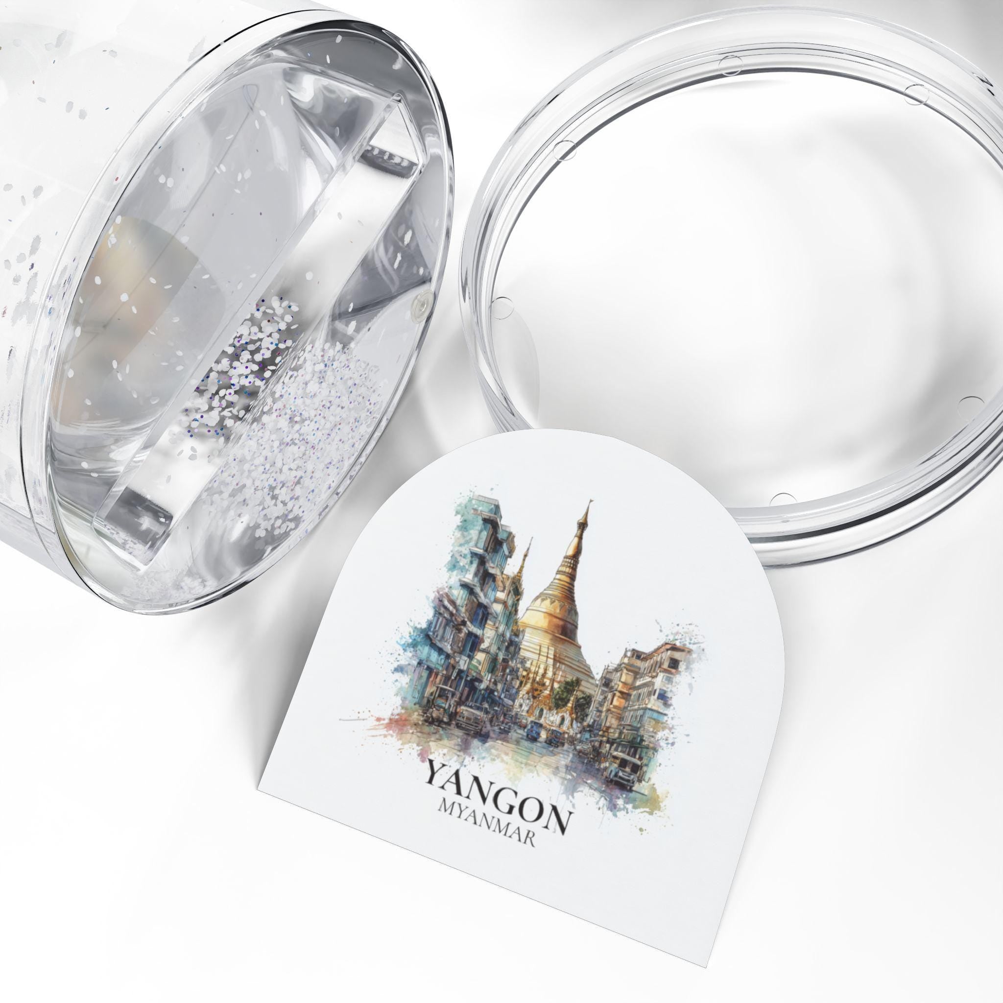 Yangon Myanmar Snow Globe, Personalized Watercolor, Custom Travel Souvenir Keepsake City Dome
