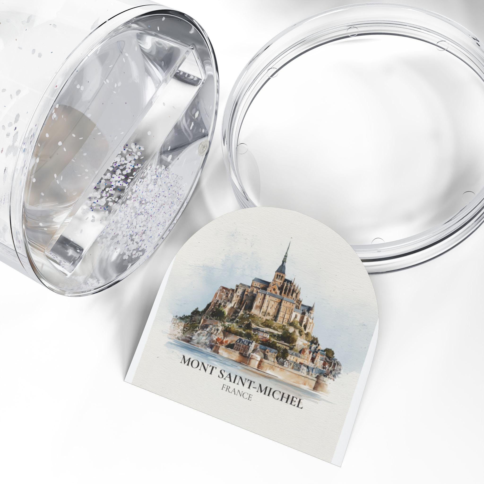 Mont Saint-Michel France Snow Globe, Personalized Watercolor, Custom Travel Souvenir Keepsake City Dome