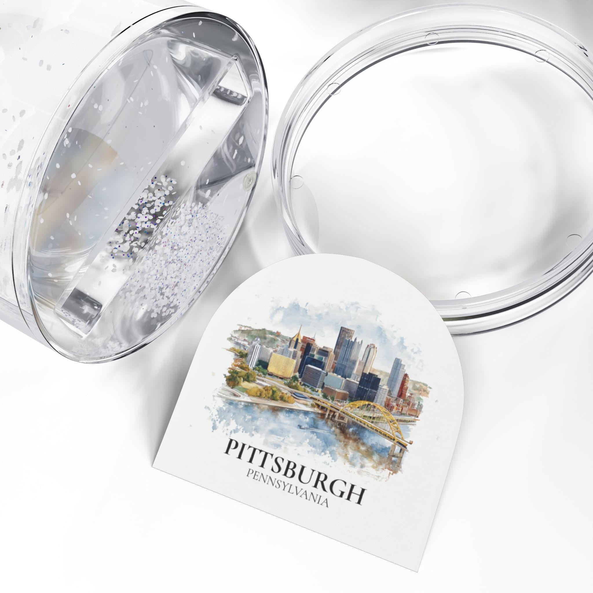 Pittsburgh Pennsylvania Snow Globe, Personalized Watercolor, Custom Travel Souvenir Keepsake City Dome