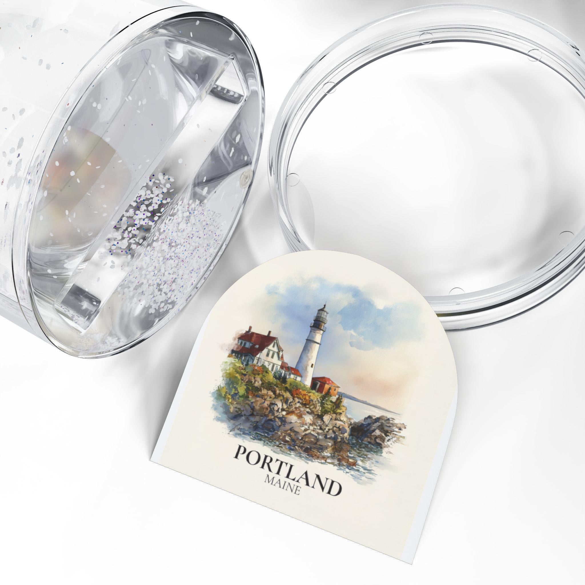 Portland Maine Snow Globe, Personalized Watercolor, Custom Travel Souvenir Keepsake City Dome