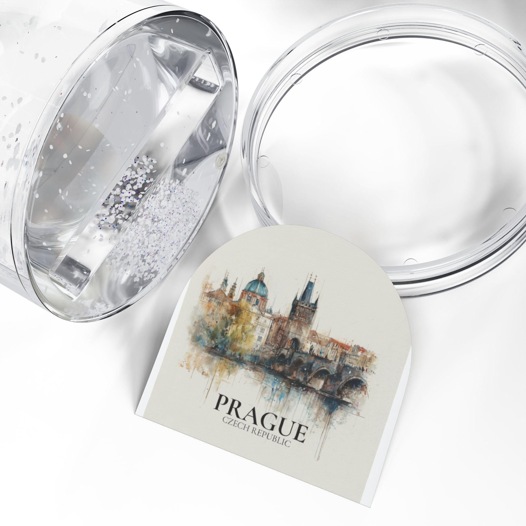 Prague Snow Globe Czech Republic Decor, Personalized Watercolor, Custom Travel Souvenir Keepsake City Dome