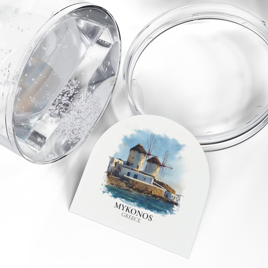 Mykonos Greece Snow Globe, Personalized Watercolor, Custom Travel Souvenir Keepsake City Dome