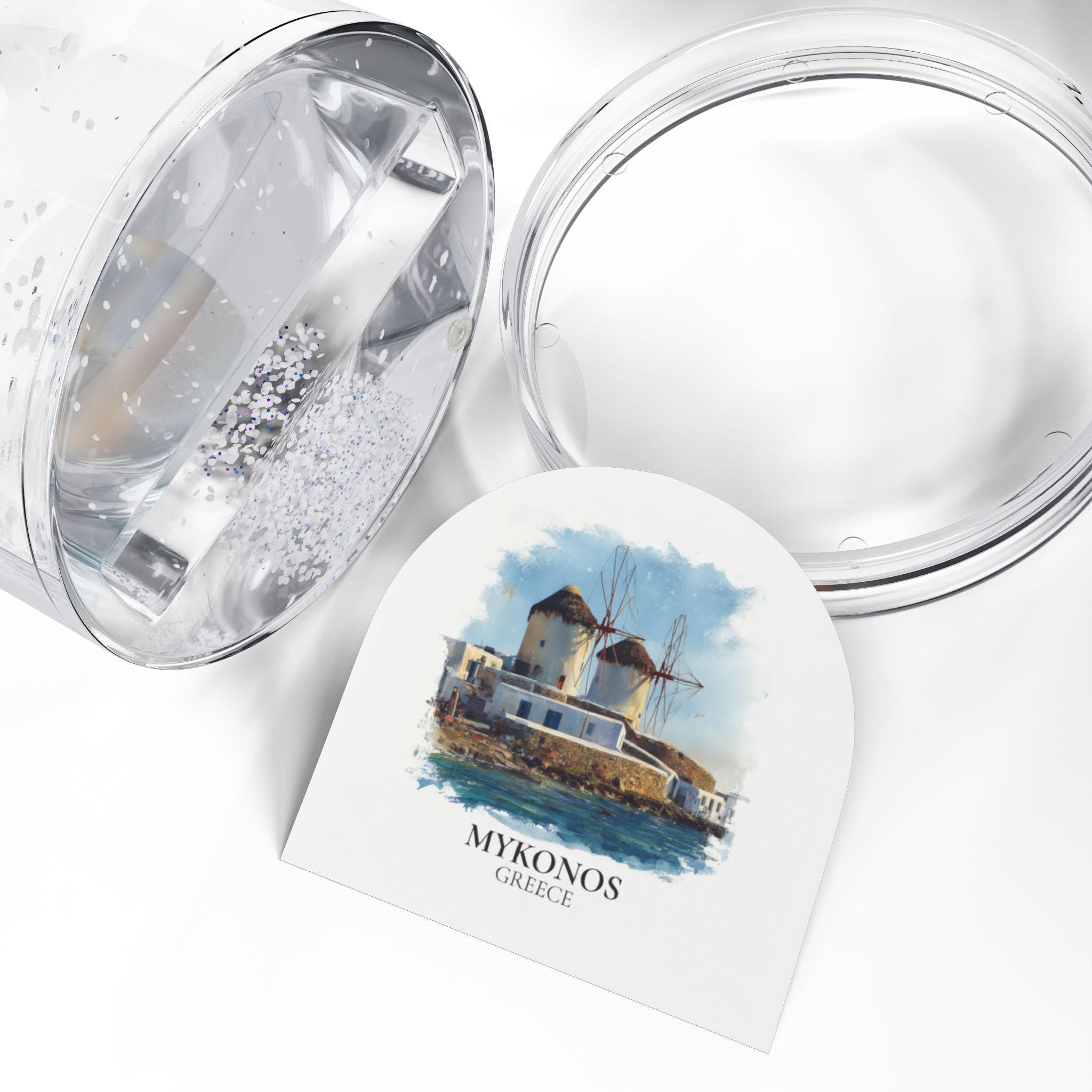Mykonos Greece Snow Globe, Personalized Watercolor, Custom Travel Souvenir Keepsake City Dome