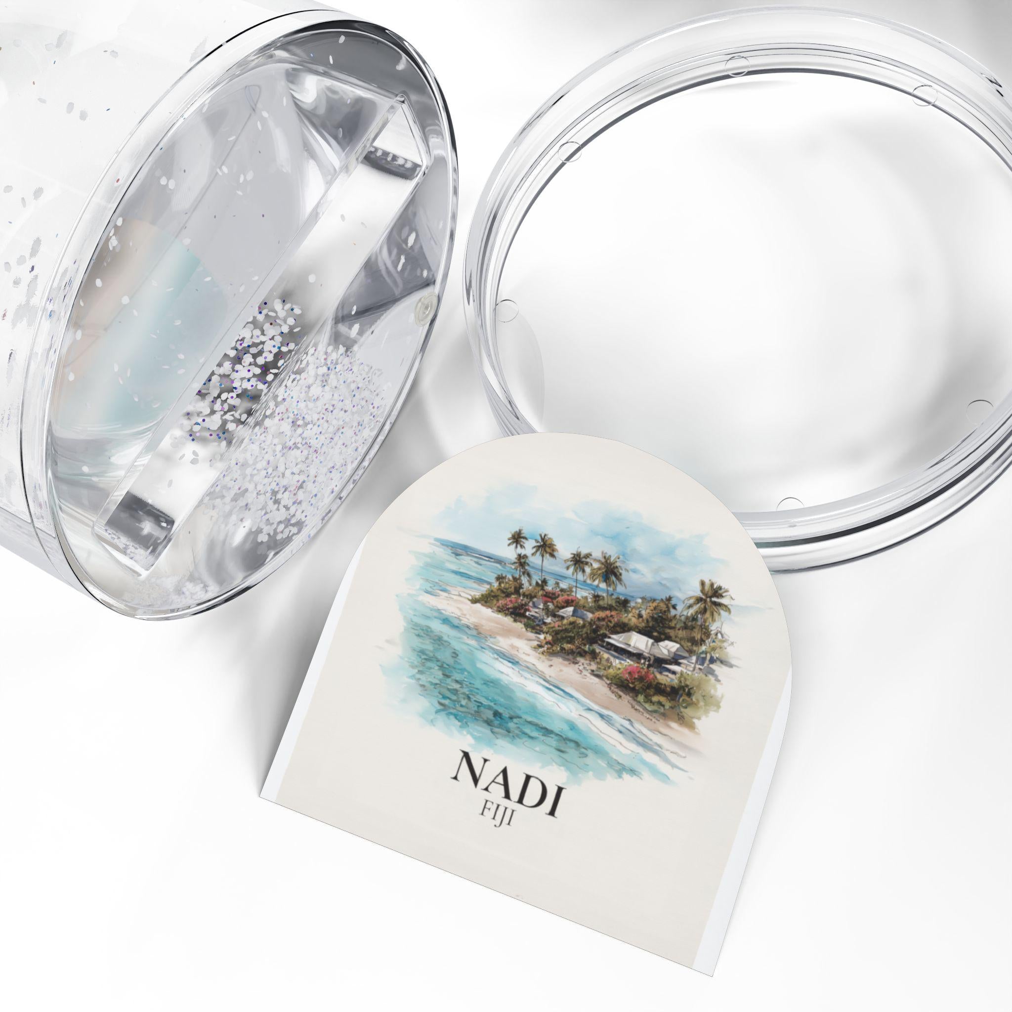 Nadi Fiji Snow Globe, Personalized Watercolor, Custom Travel Souvenir Keepsake City Dome