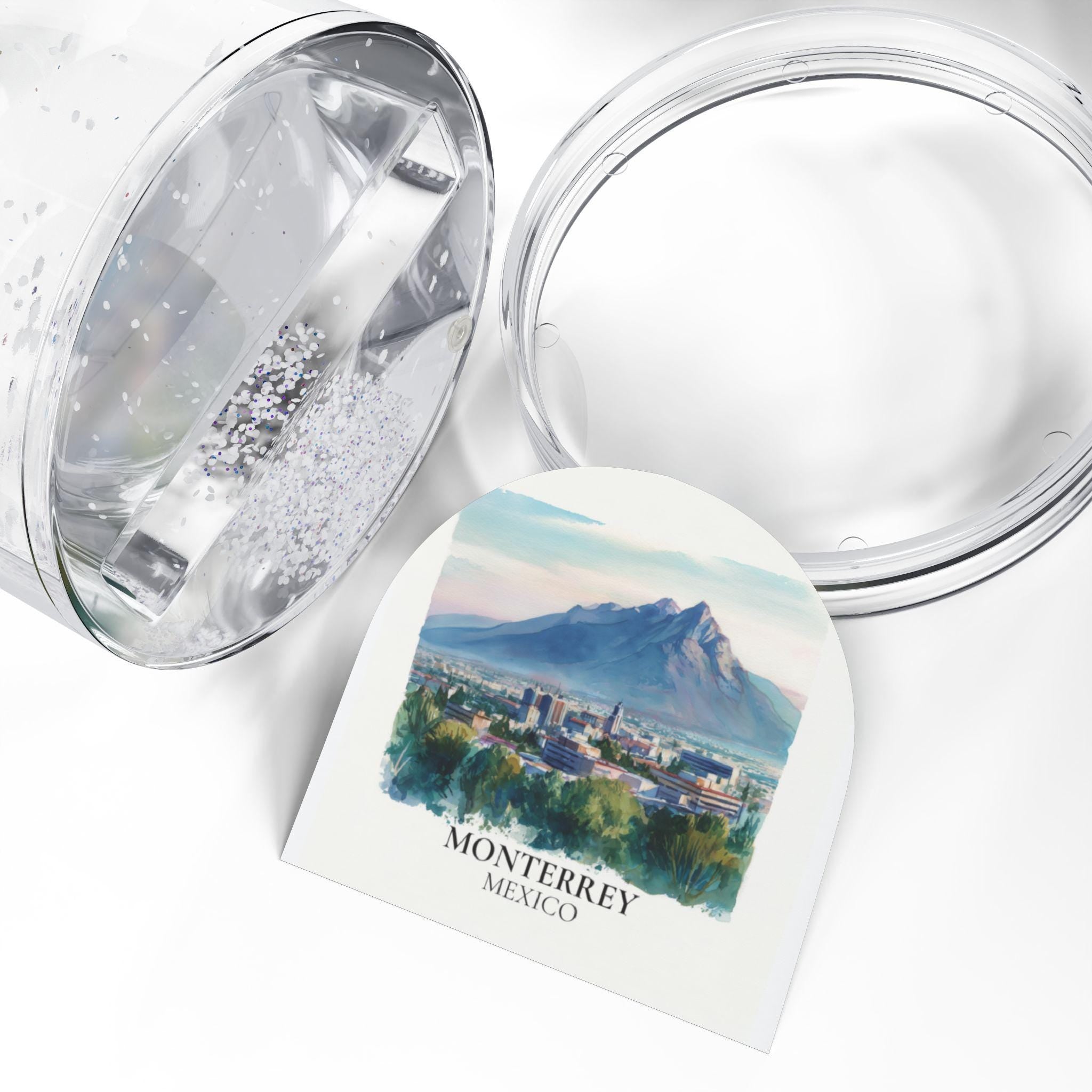 Monterrey Mexico Snow Globe, Personalized Watercolor, Custom Travel Souvenir Keepsake City Dome