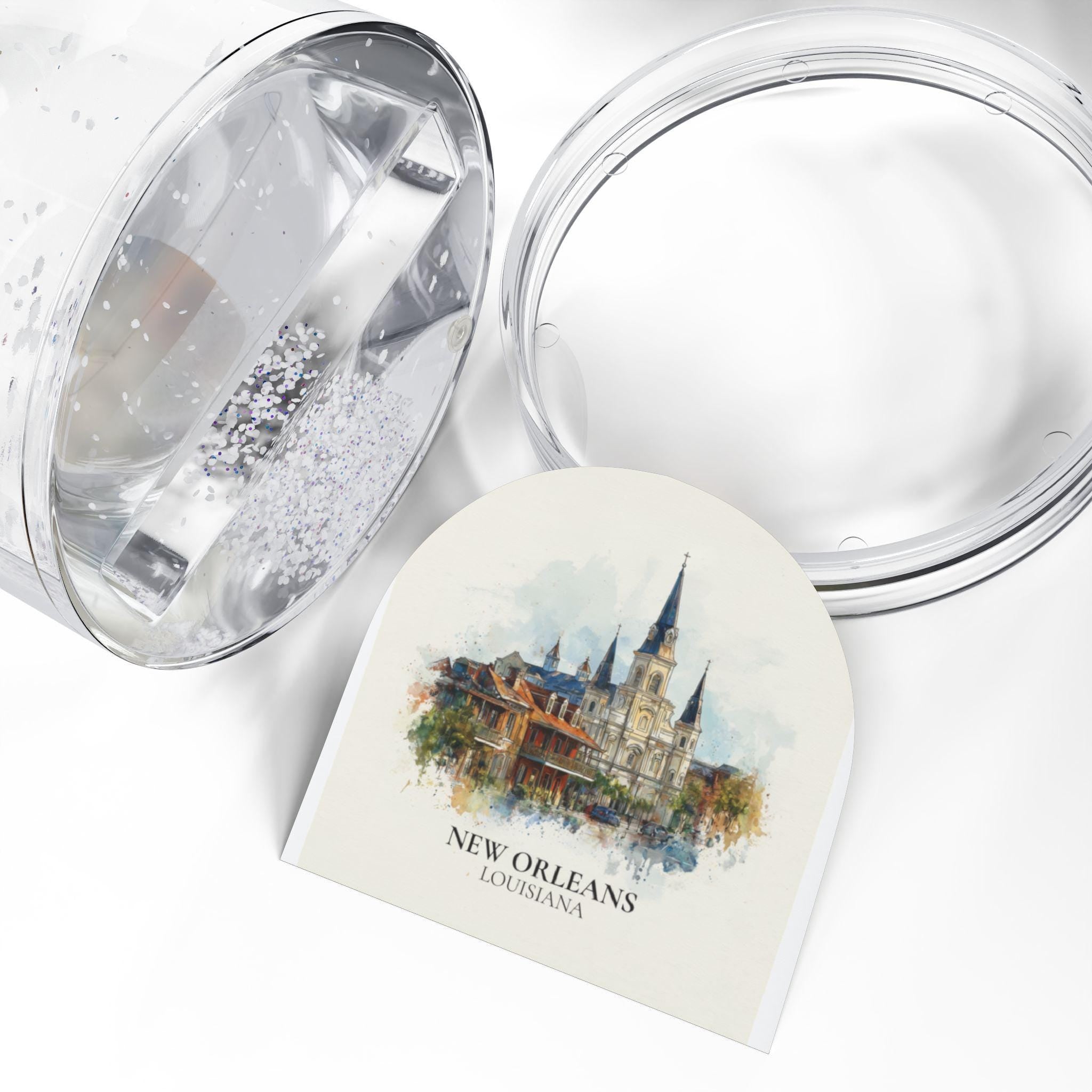 New Orleans Louisiana Snow Globe, Personalized Watercolor, Custom Travel Souvenir Keepsake City Dome