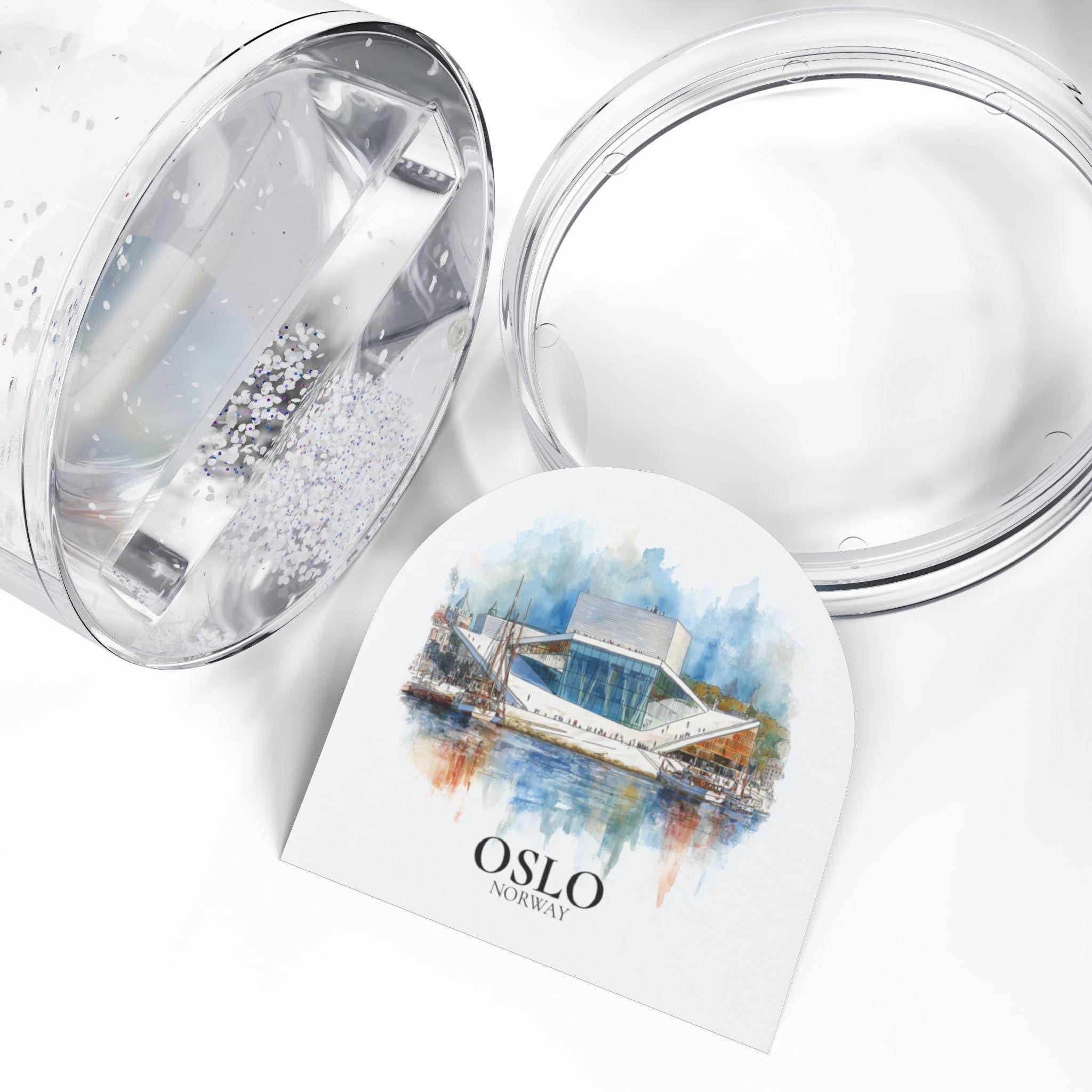 Oslo Norway Snow Globe, Personalized Watercolor, Custom Travel Souvenir Keepsake City Dome