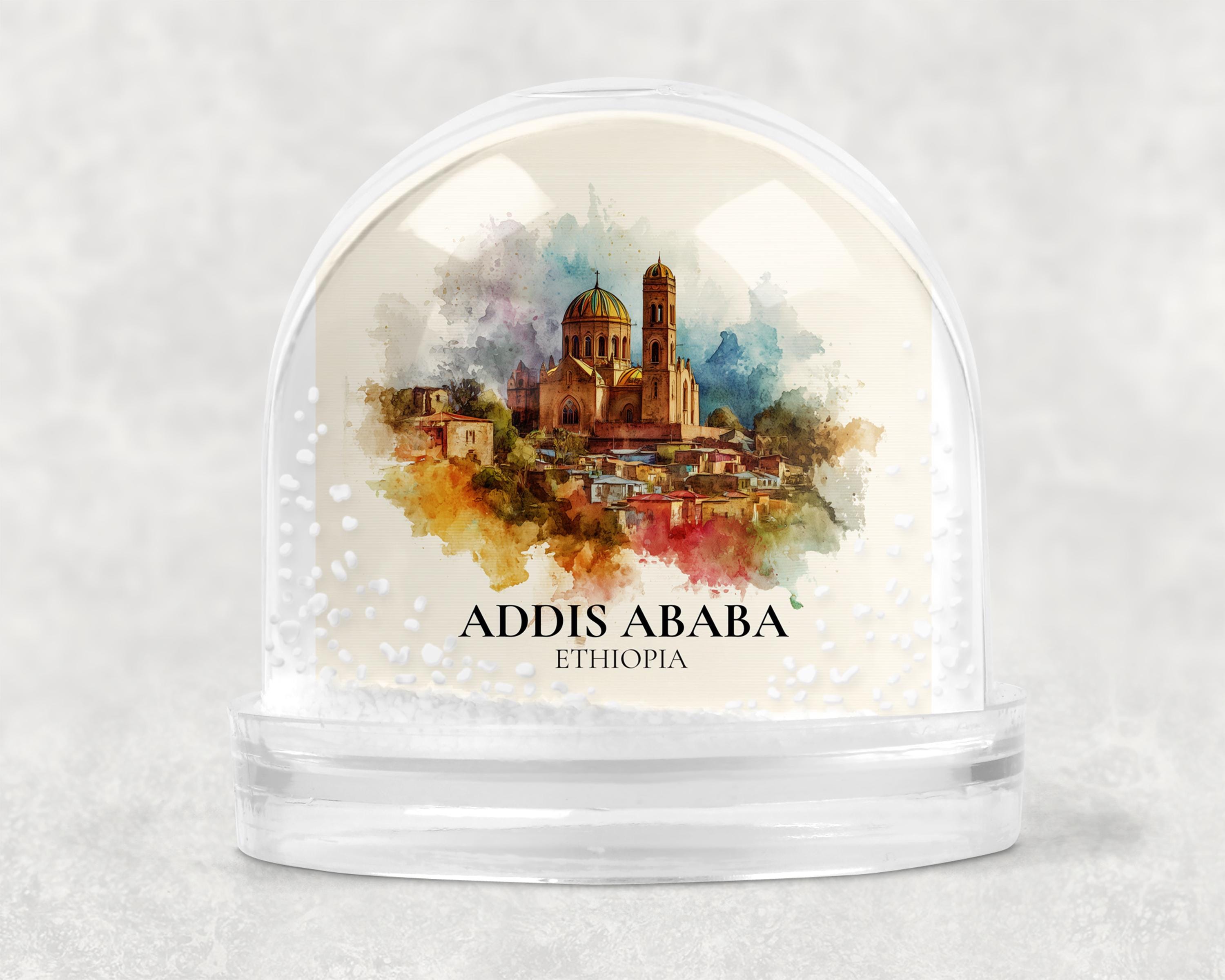 Addis Ababa Ethiopia Snow Globe, Personalized Watercolor, Custom Travel Souvenir Keepsake City Dome