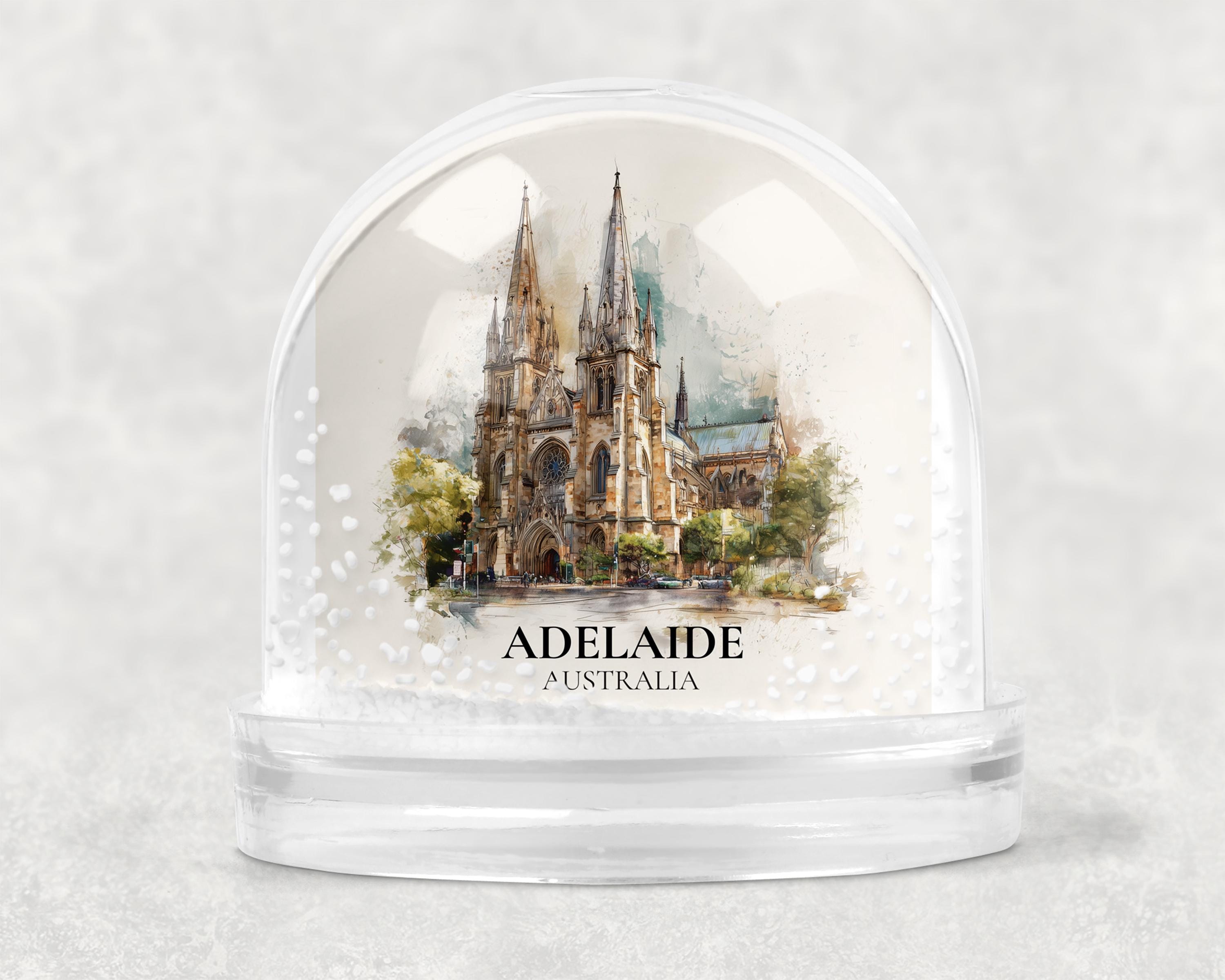 Adelaide Australia Snow Globe, Personalized Watercolor, Custom Travel Souvenir Keepsake City Dome