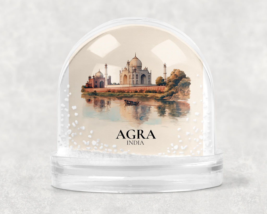 Agra India Snow Globe, Personalized Watercolor, Custom Travel Souvenir Keepsake City Dome