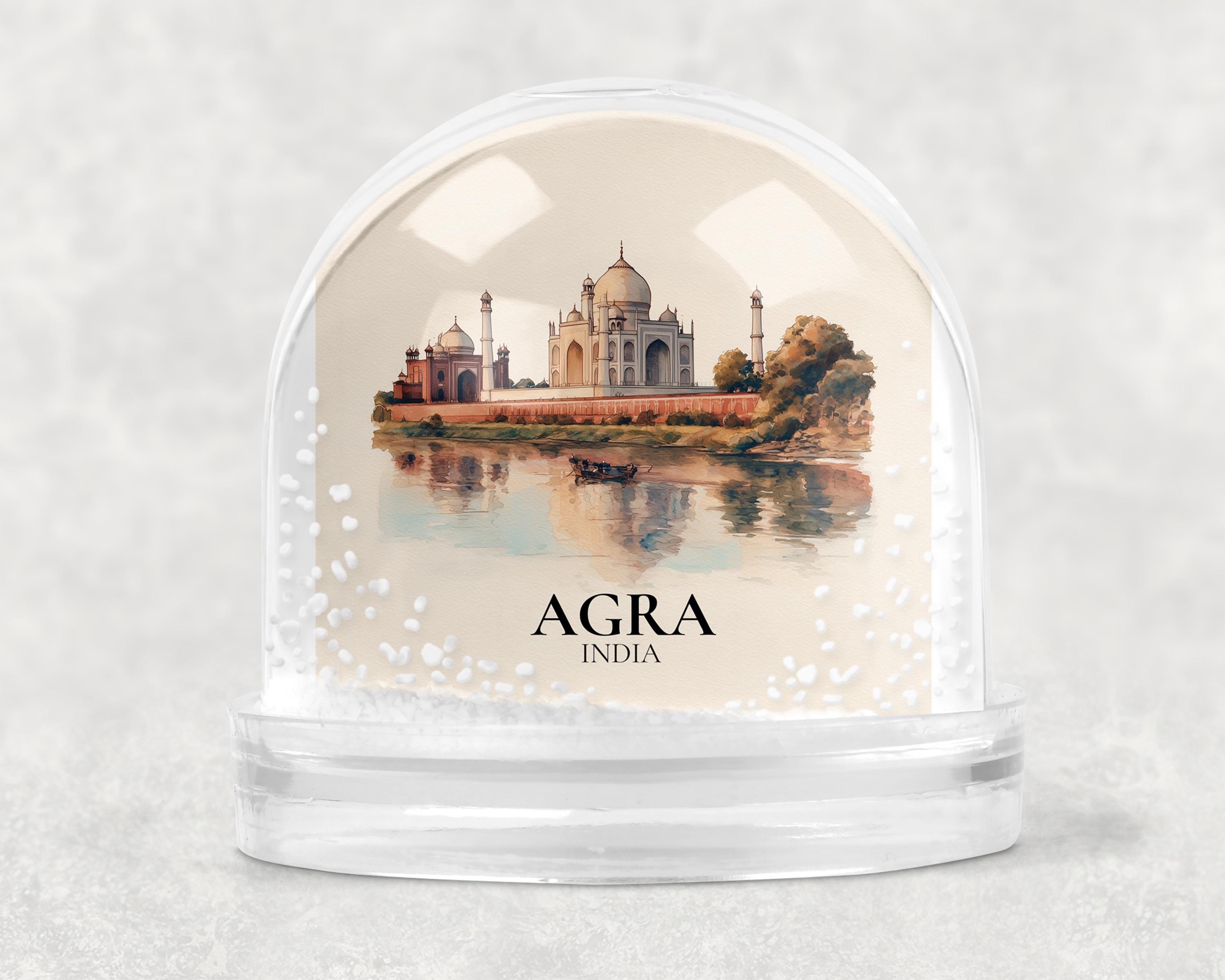 Agra India Snow Globe, Personalized Watercolor, Custom Travel Souvenir Keepsake City Dome