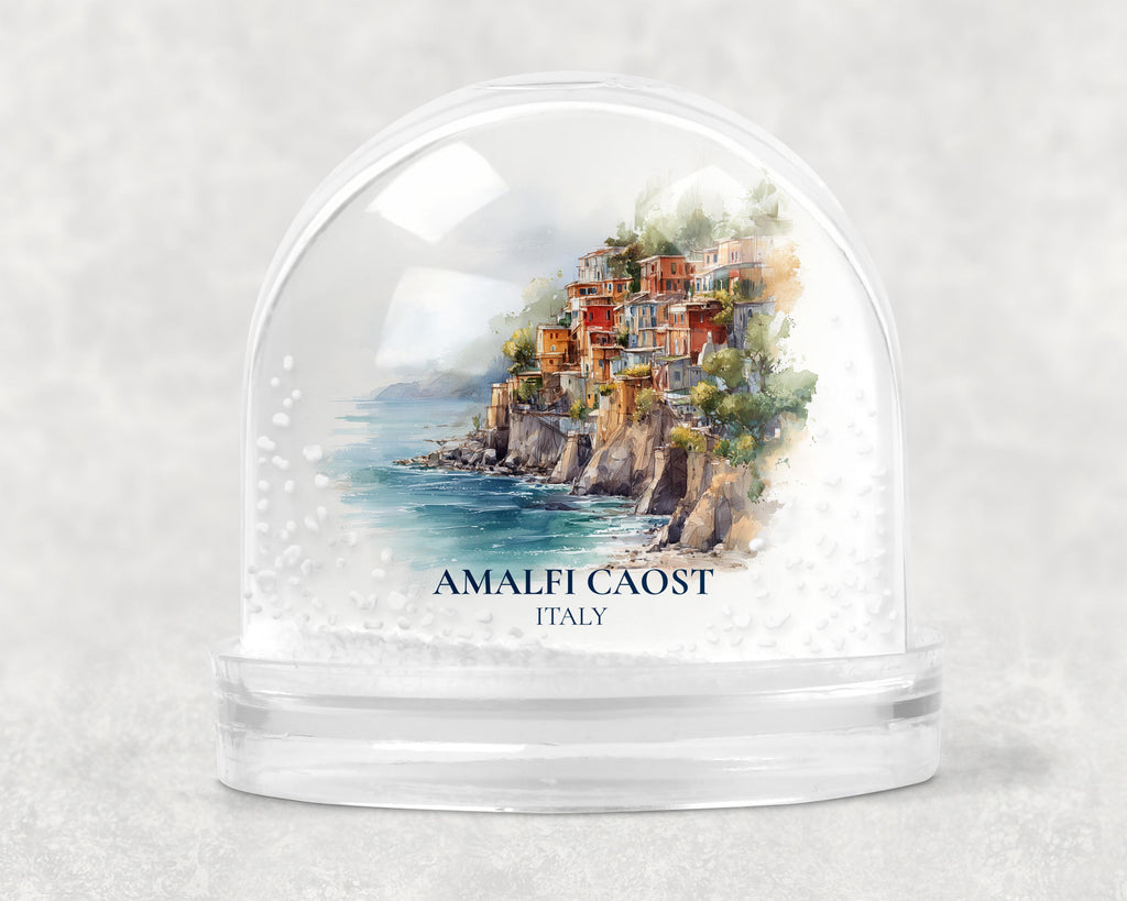 Amalfi Coast Snow Globe, Personalized Italy Watercolor, Custom Travel Souvenir Keepsake City Dome