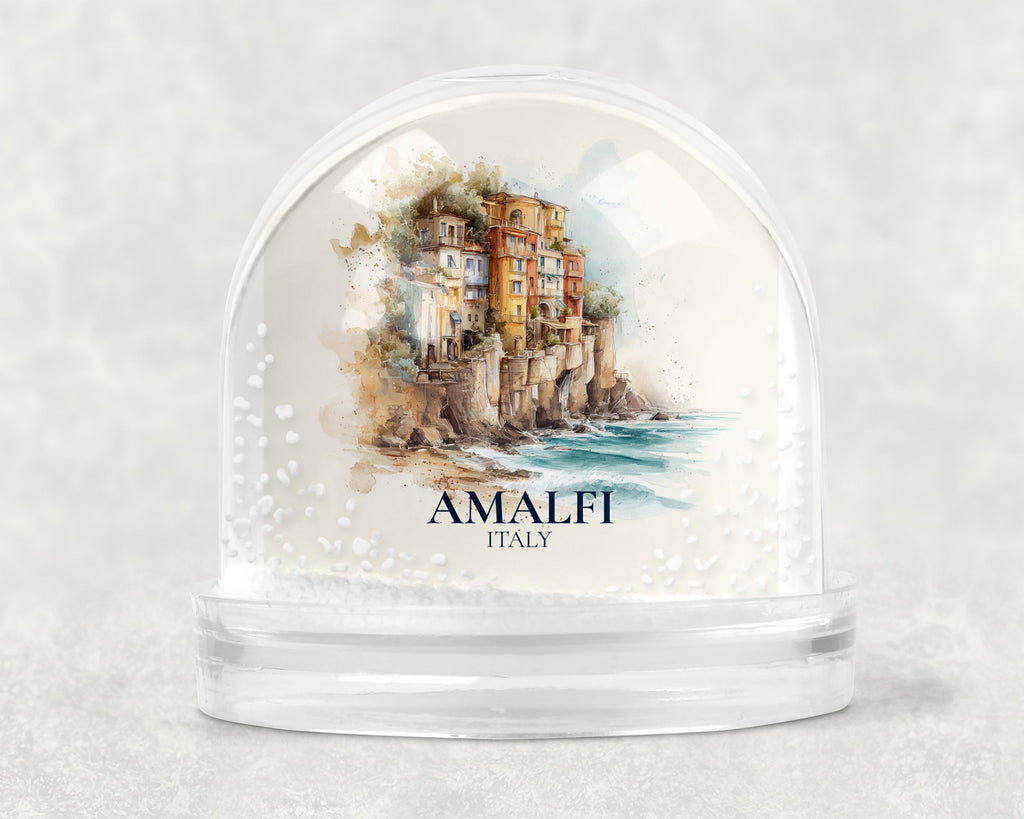 Amalfi Coast Italy Snow Globe, Personalized Watercolor, Custom Travel Souvenir Keepsake City Dome