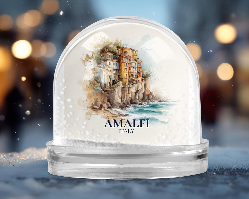 Amalfi Coast Italy Snow Globe, Personalized Watercolor, Custom Travel Souvenir Keepsake City Dome