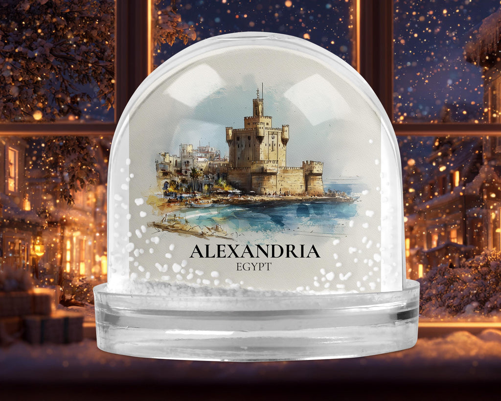 Alexandria Egypt Snow Globe, Personalized Watercolor, Custom Travel Souvenir Keepsake City Dome
