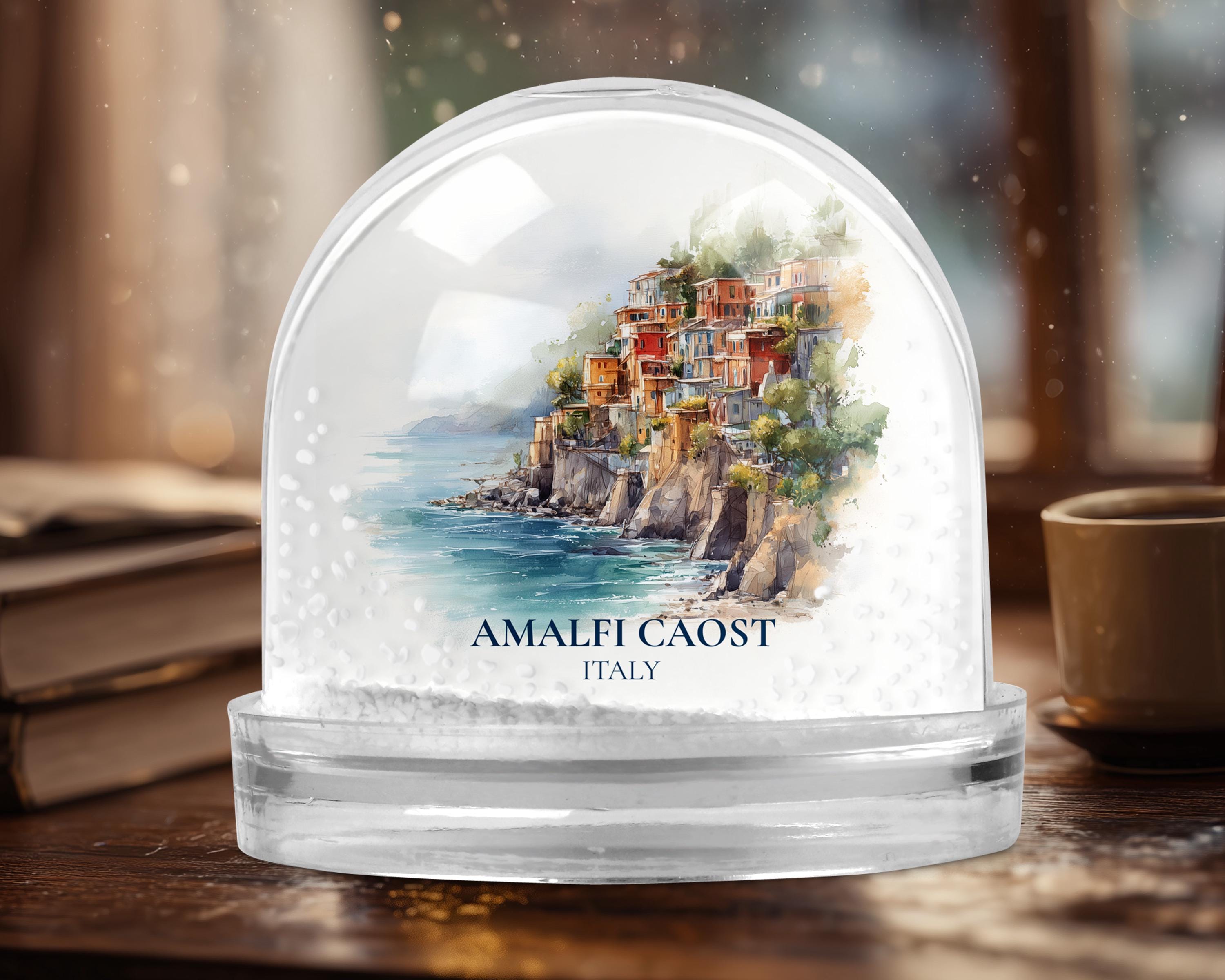 Amalfi Coast Snow Globe, Personalized Italy Watercolor, Custom Travel Souvenir Keepsake City Dome