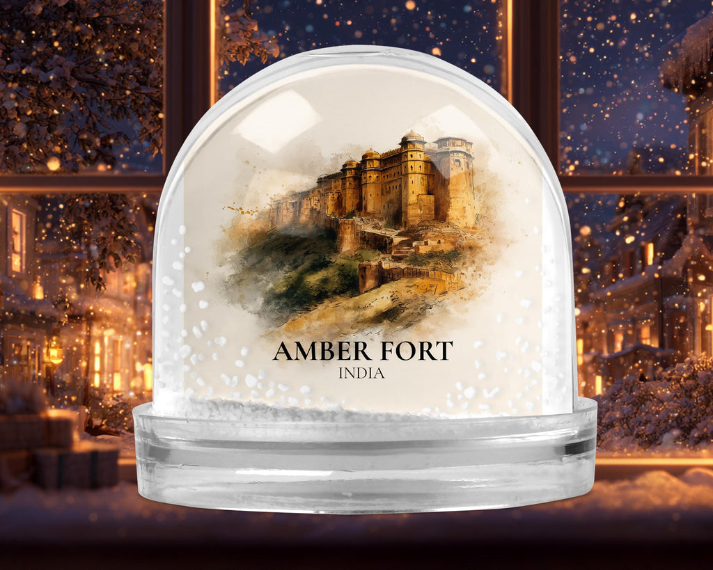 Amber Fort India Snow Globe, Personalized Watercolor, Custom Travel Souvenir Keepsake City Dome