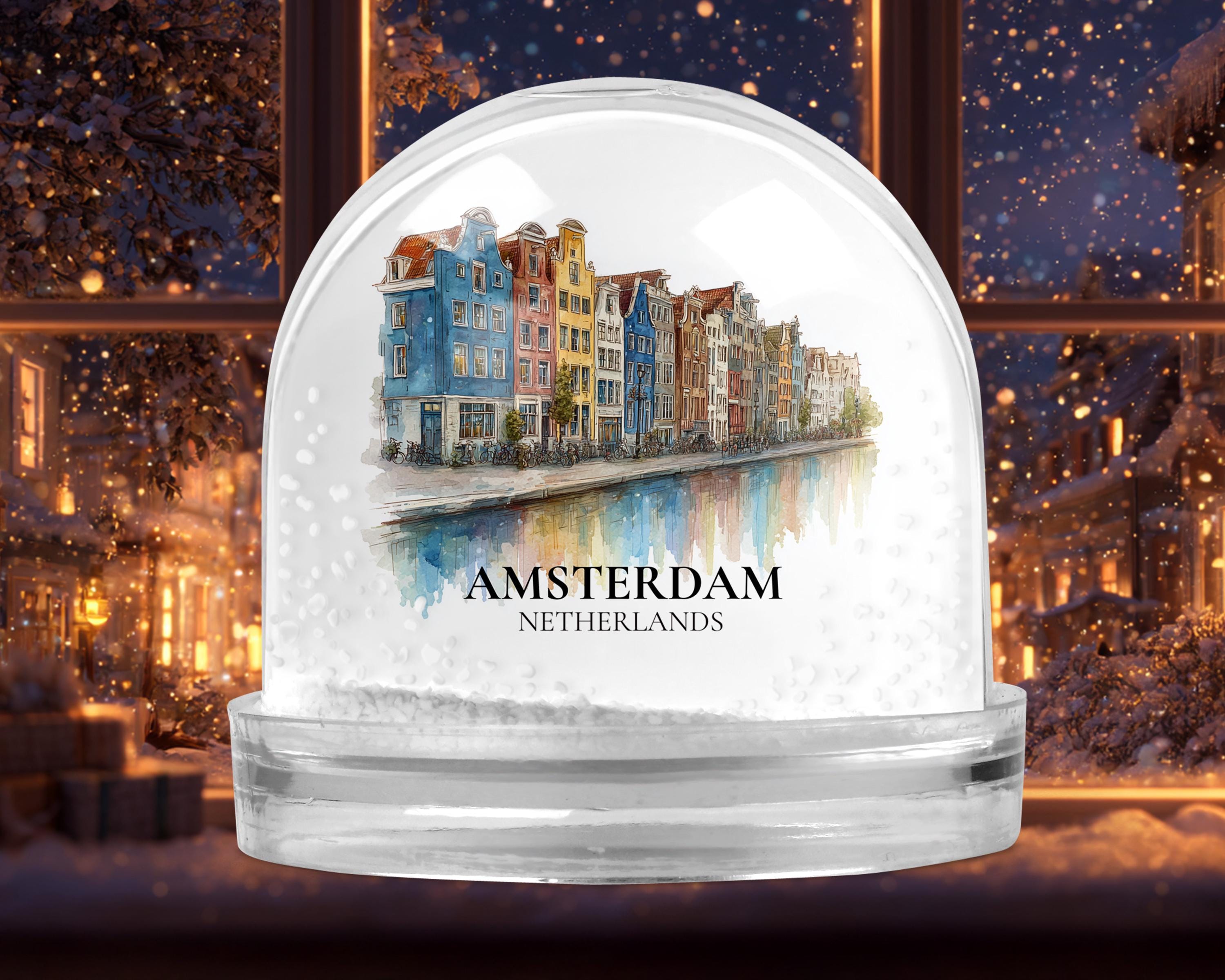 Amsterdam Snow Globe Netherlands, Personalized Watercolor, Custom Travel Souvenir Keepsake City Dome