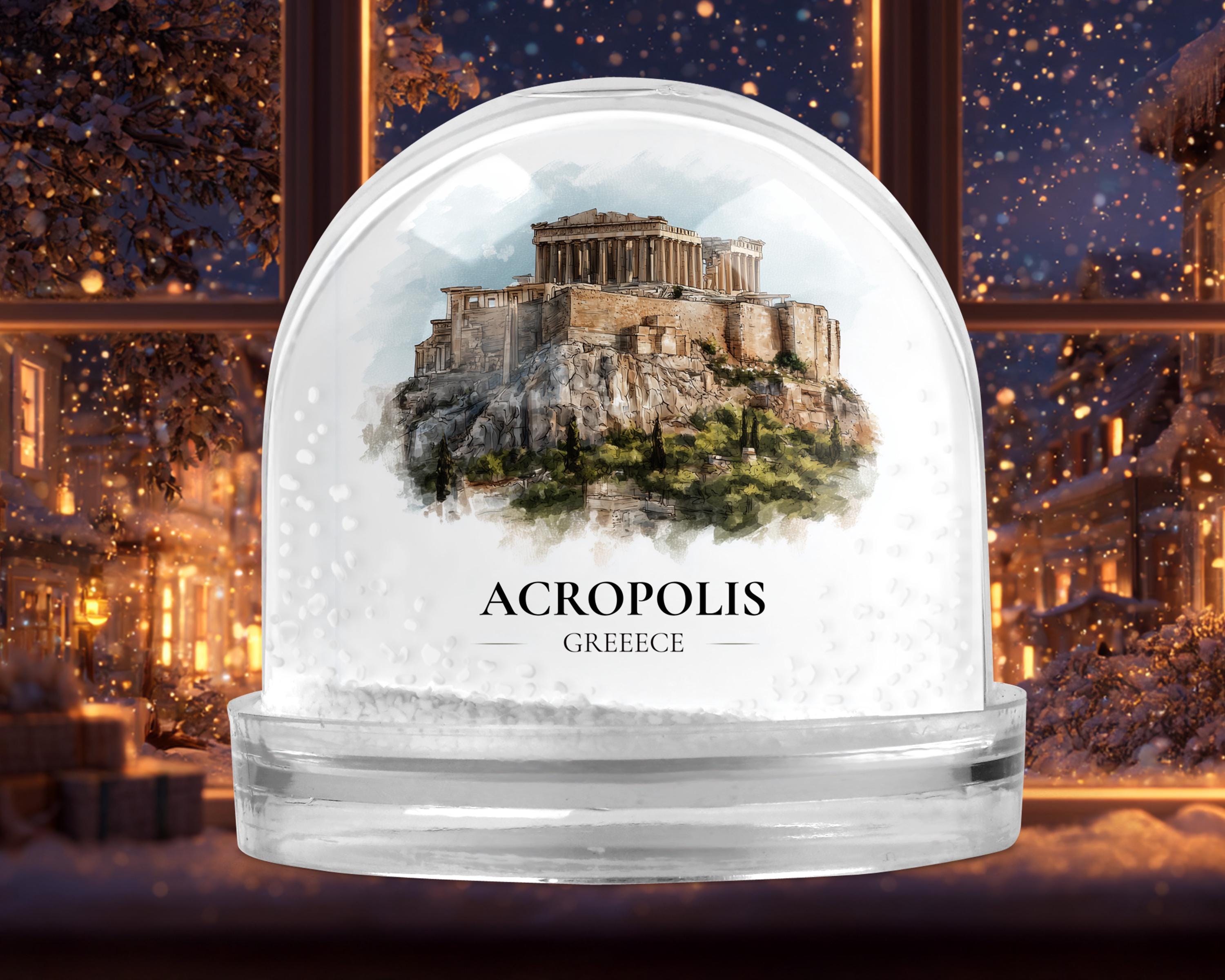 Acropolis Greece Snow Globe, Personalized Watercolor, Custom Travel Souvenir Keepsake City Dome