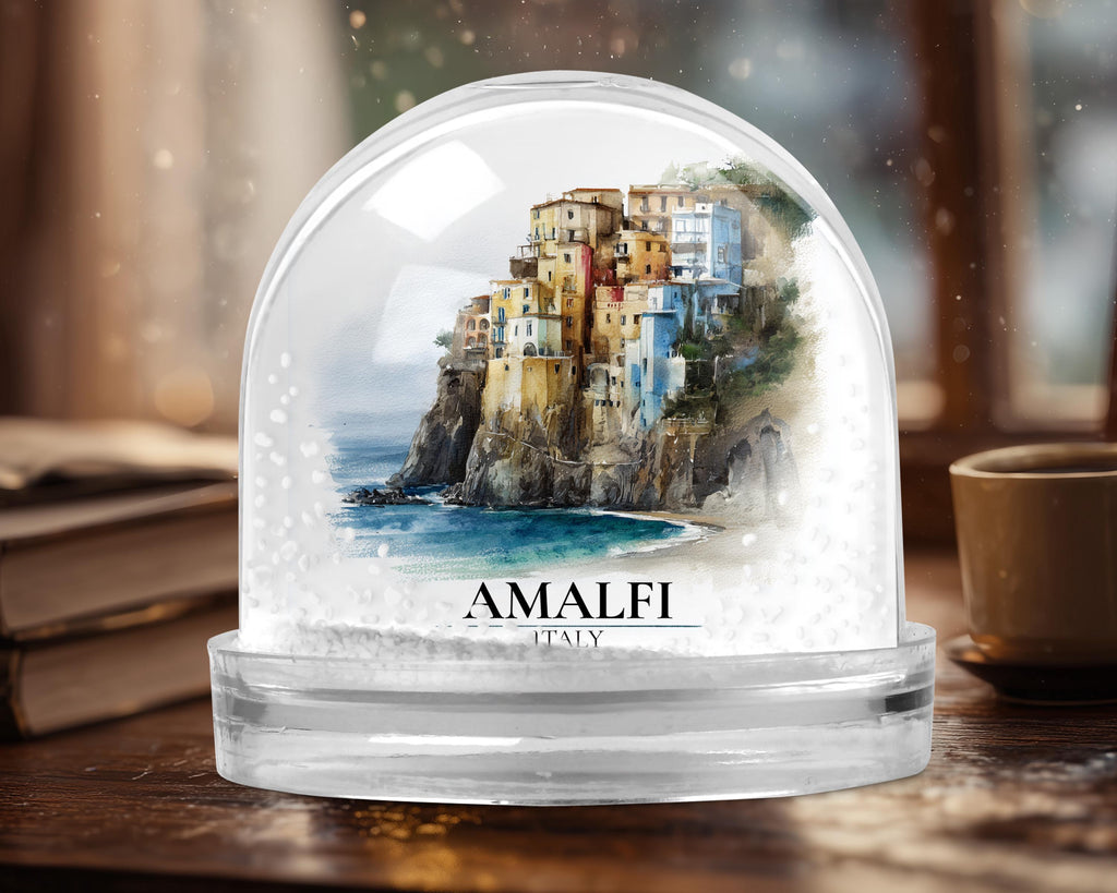 Amalfi Coast Snow Globe, Italy Personalized Watercolor, Custom Travel Souvenir Keepsake City Dome