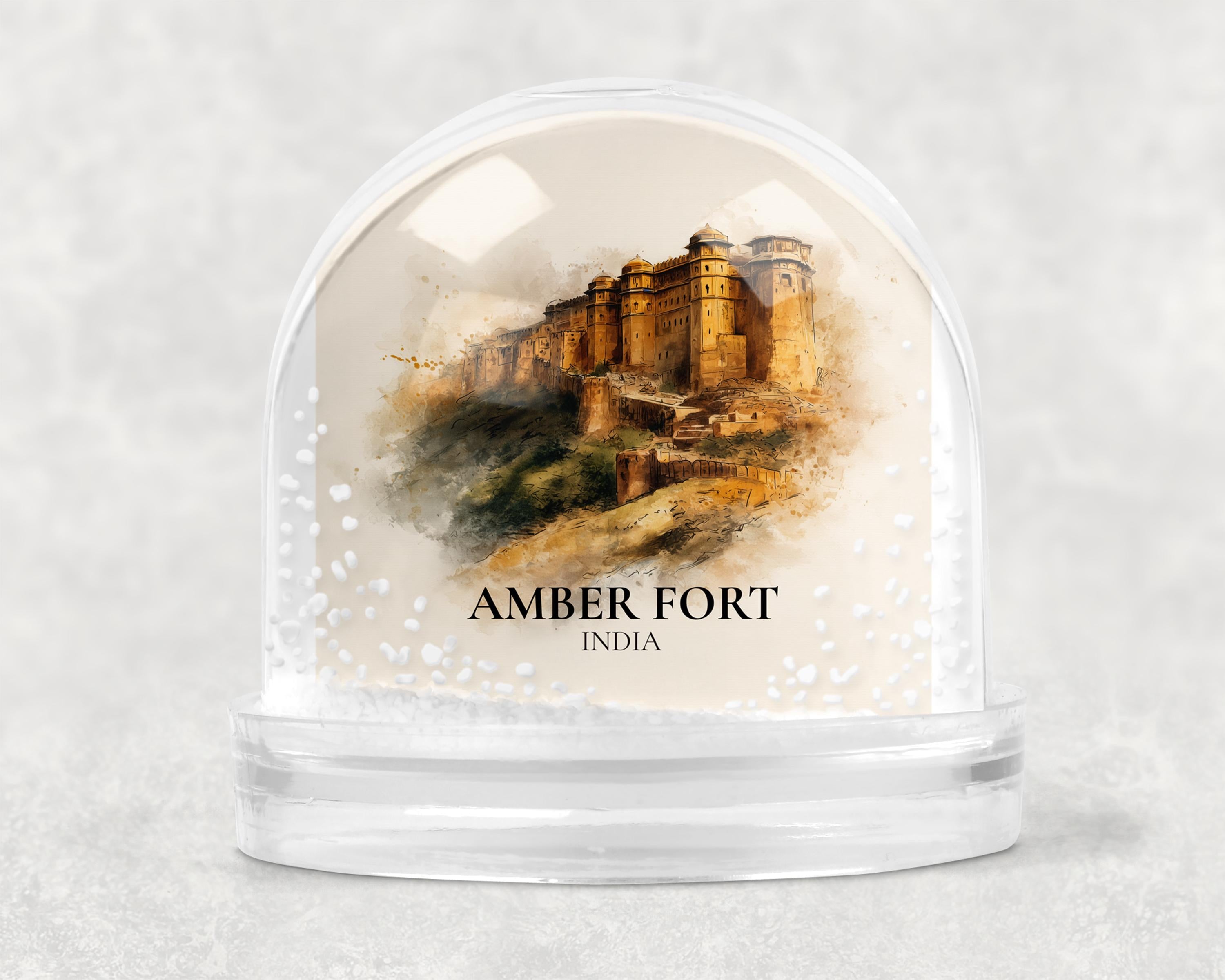 Amber Fort India Snow Globe, Personalized Watercolor, Custom Travel Souvenir Keepsake City Dome