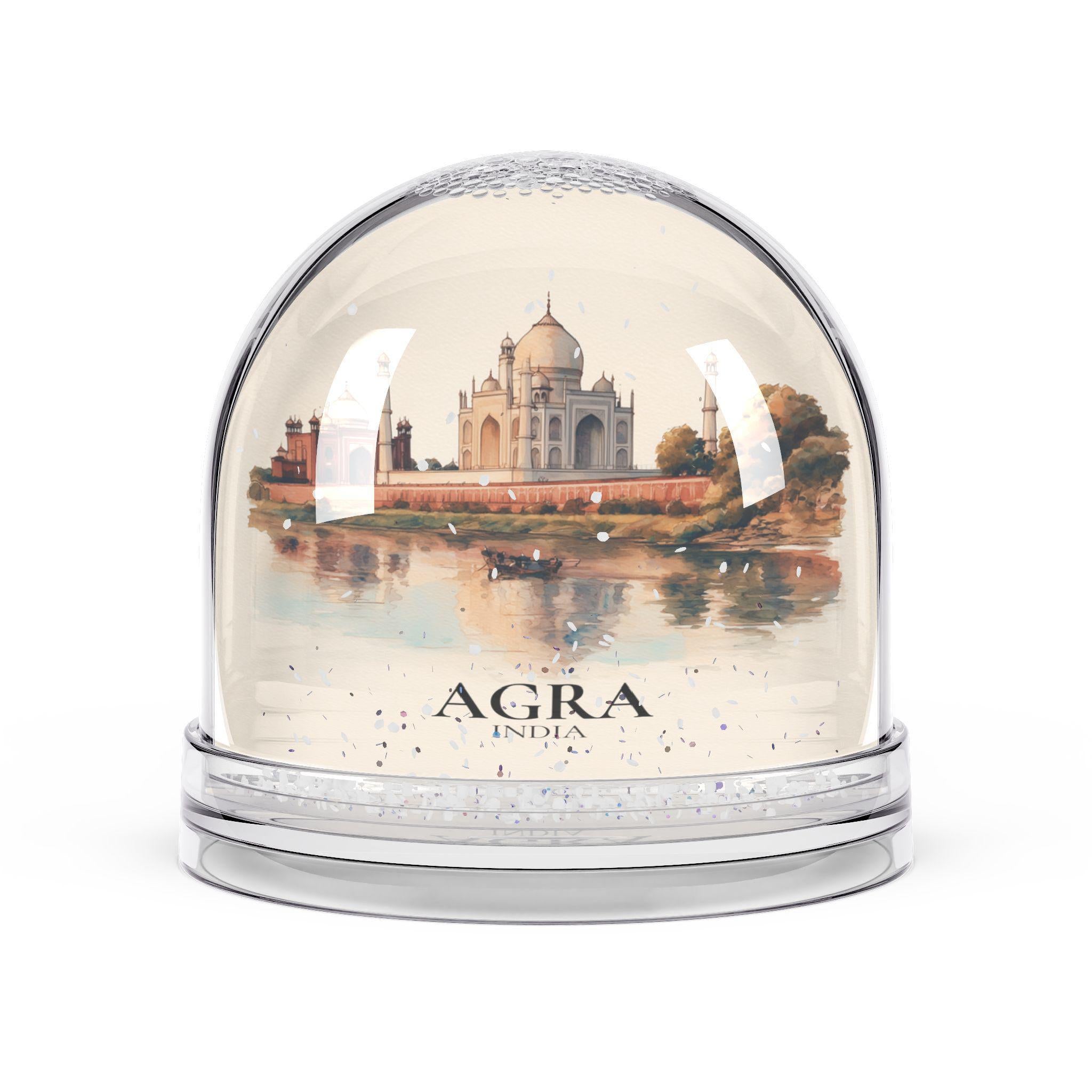 Agra India Snow Globe, Personalized Watercolor, Custom Travel Souvenir Keepsake City Dome