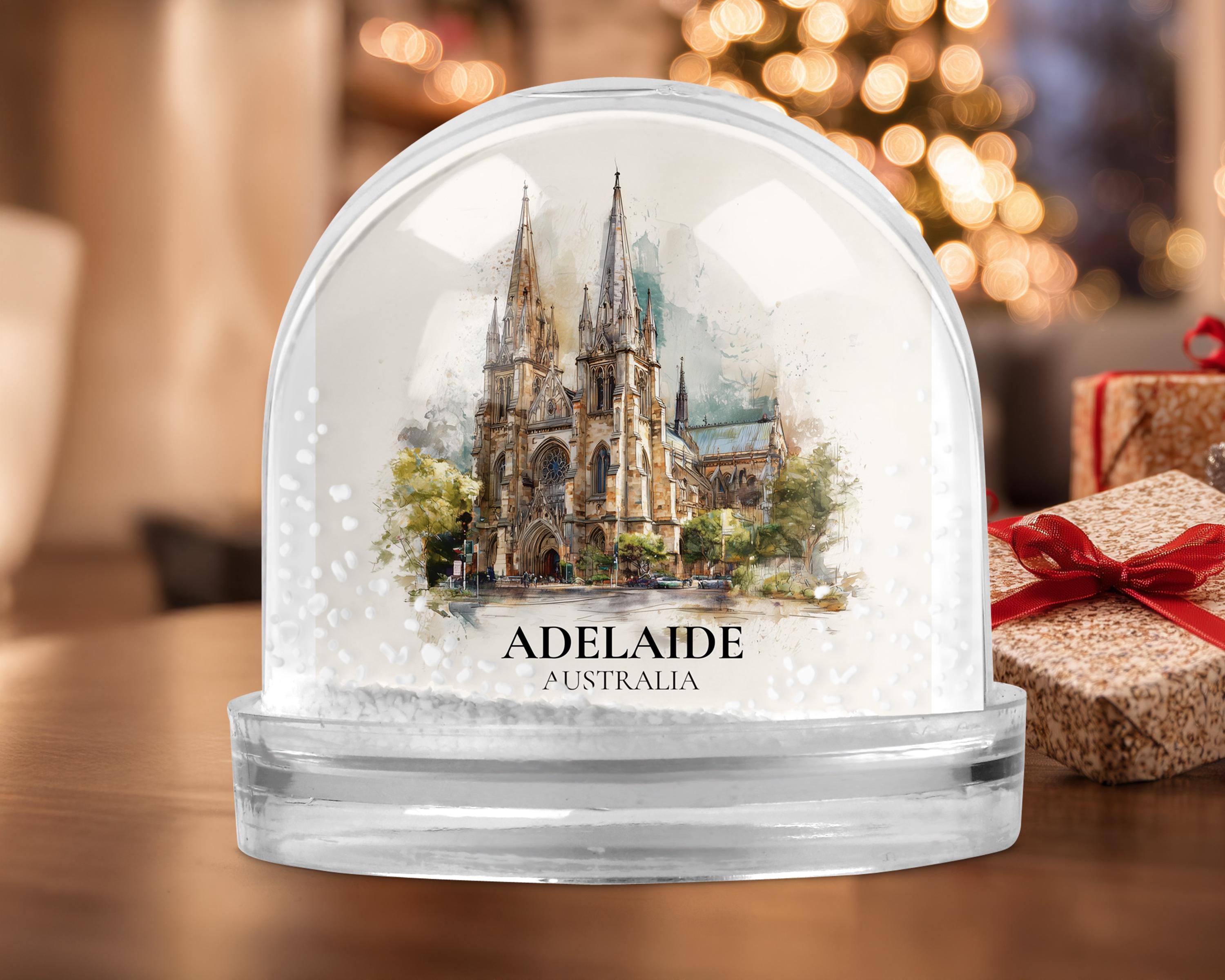 Adelaide Australia Snow Globe, Personalized Watercolor, Custom Travel Souvenir Keepsake City Dome