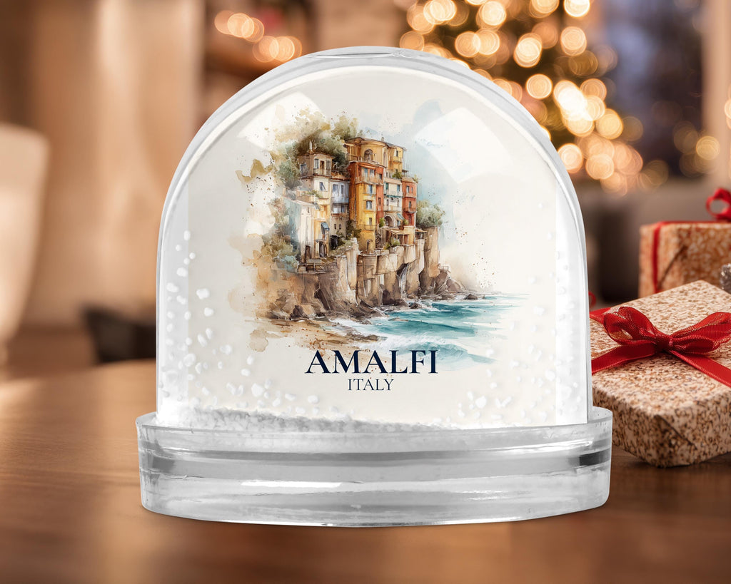 Amalfi Coast Italy Snow Globe, Personalized Watercolor, Custom Travel Souvenir Keepsake City Dome