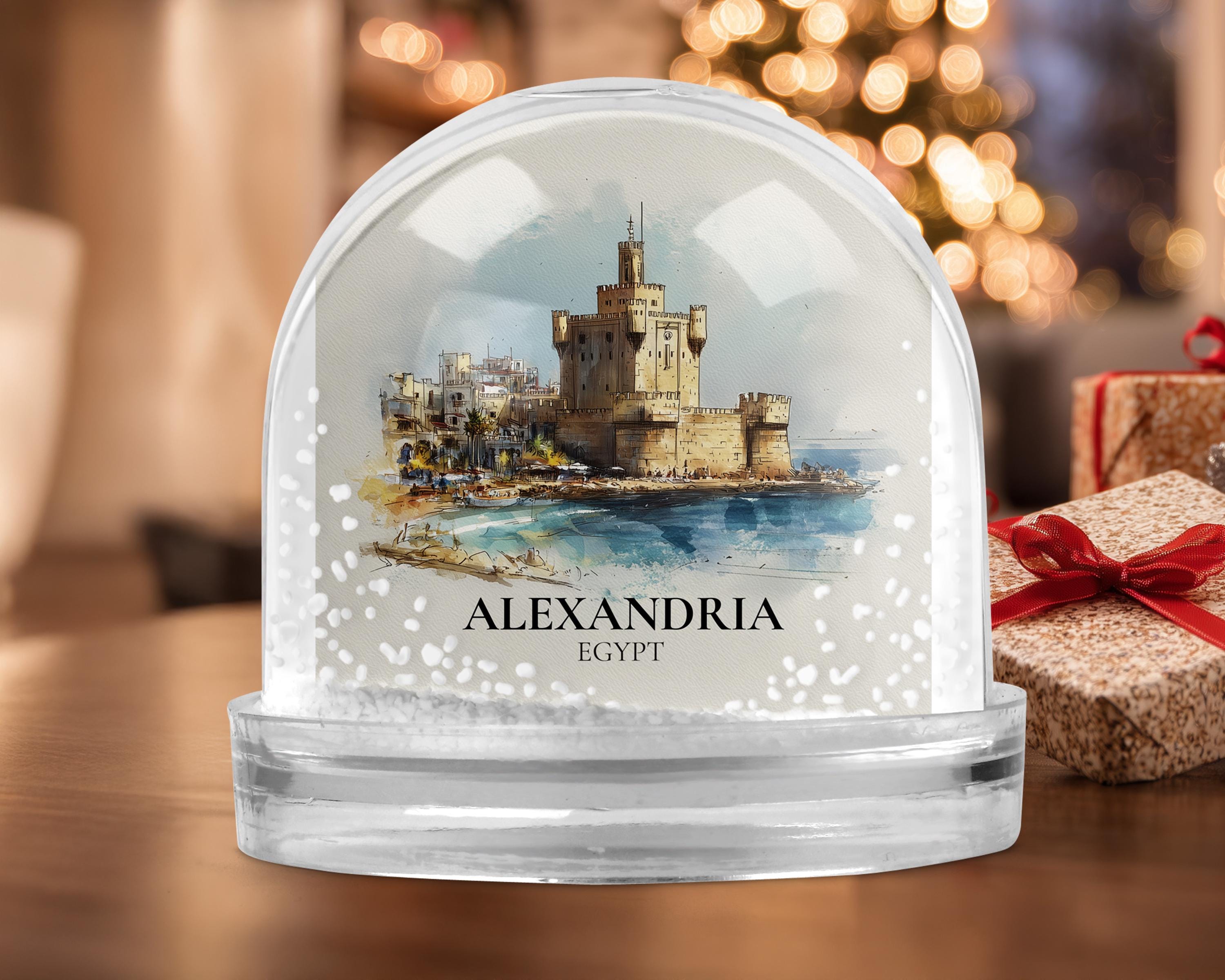 Alexandria Egypt Snow Globe, Personalized Watercolor, Custom Travel Souvenir Keepsake City Dome
