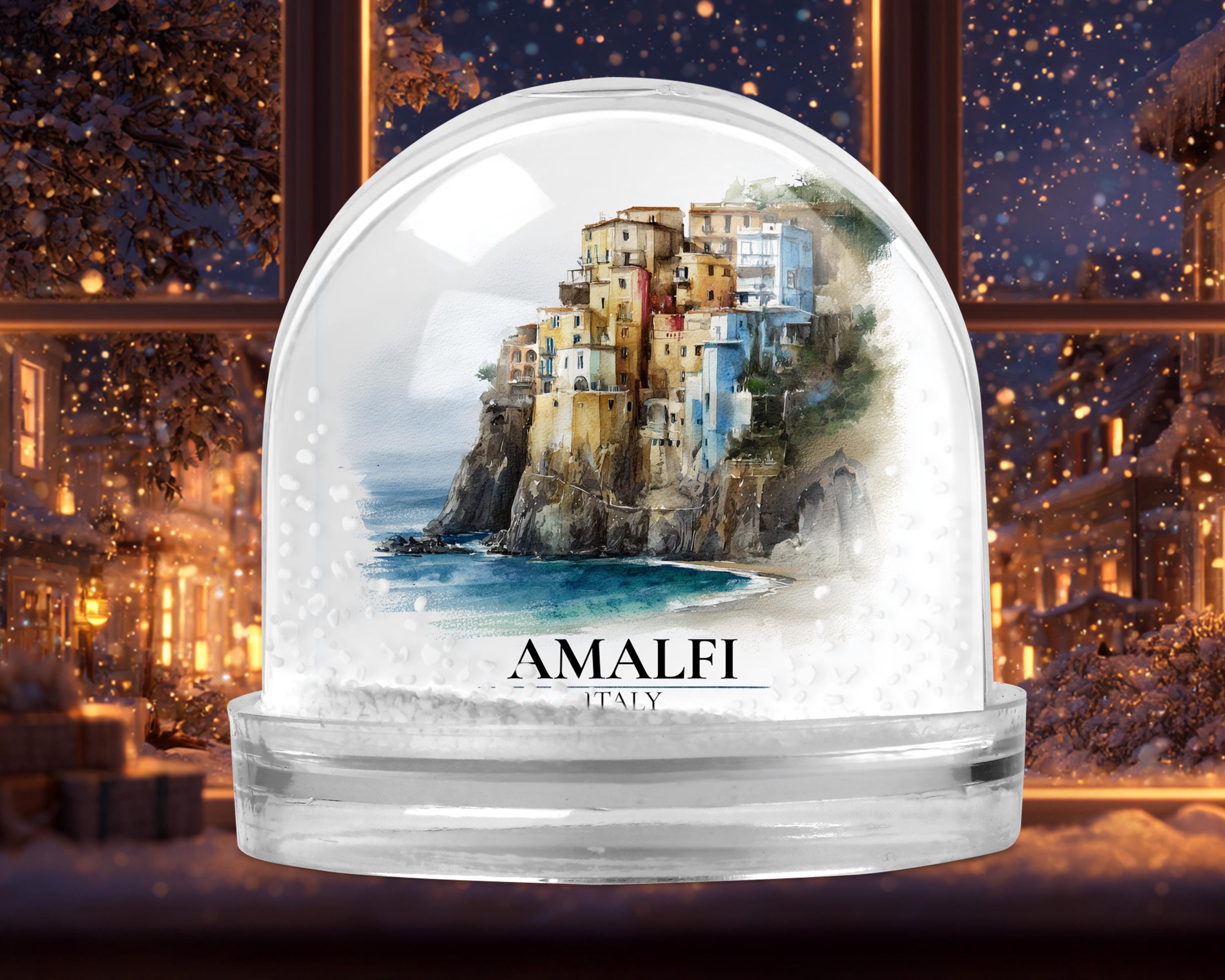 Amalfi Coast Snow Globe, Italy Personalized Watercolor, Custom Travel Souvenir Keepsake City Dome
