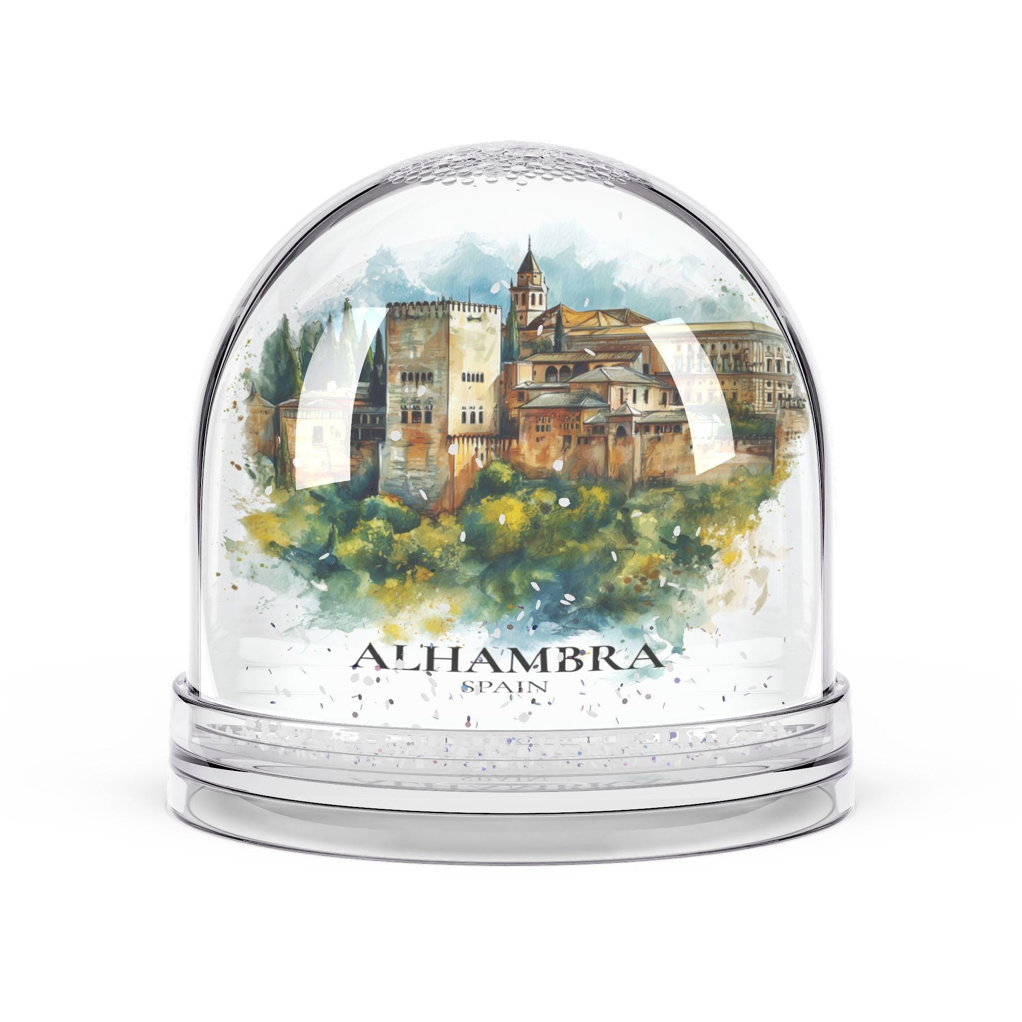 Alhambra Spain Snow Globe, Personalized Watercolor, Custom Travel Souvenir Keepsake City Dome