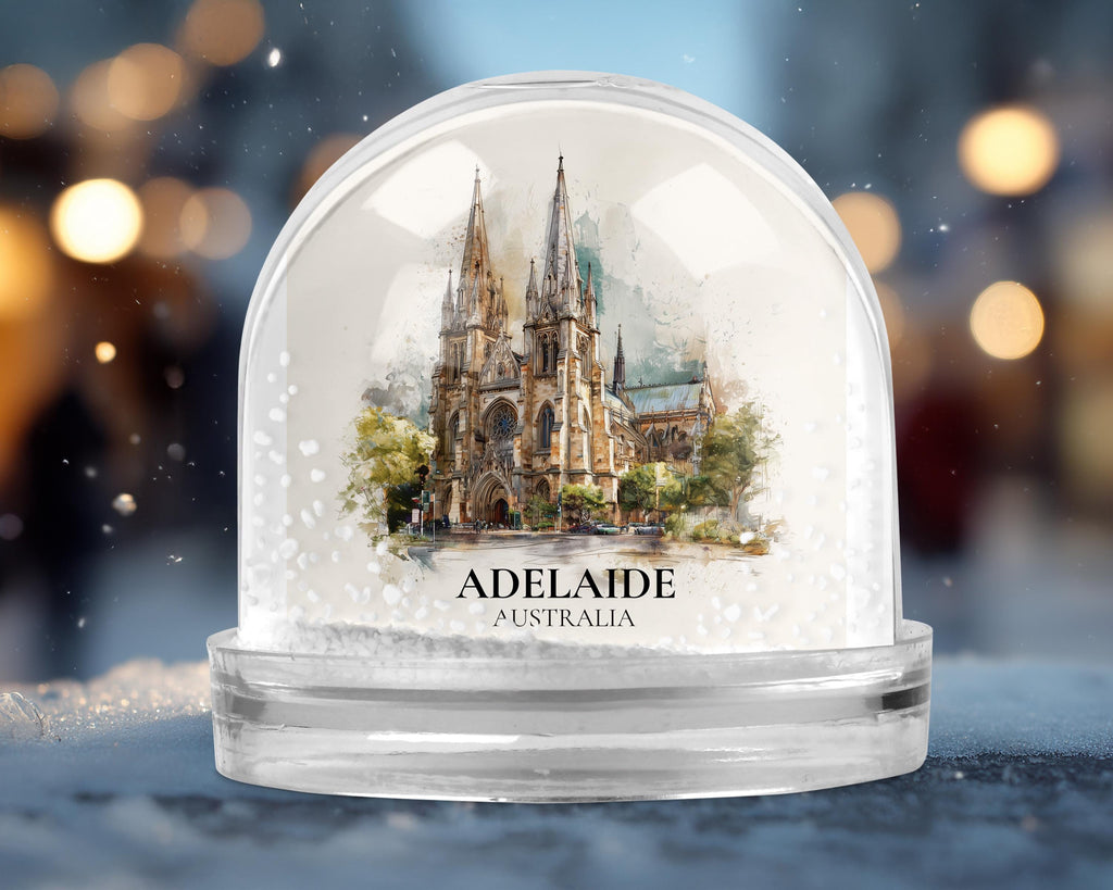 Adelaide Australia Snow Globe, Personalized Watercolor, Custom Travel Souvenir Keepsake City Dome
