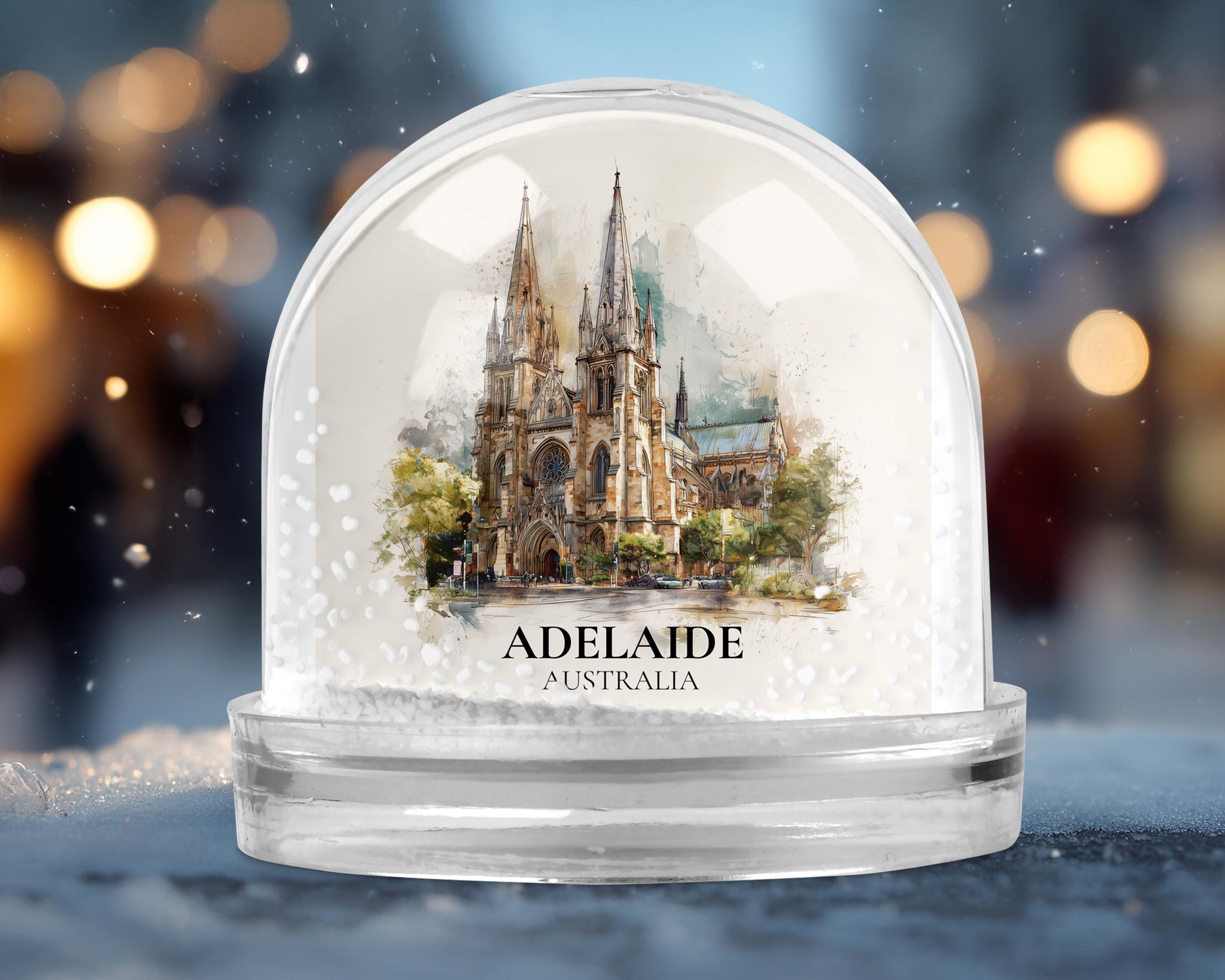 Adelaide Australia Snow Globe, Personalized Watercolor, Custom Travel Souvenir Keepsake City Dome