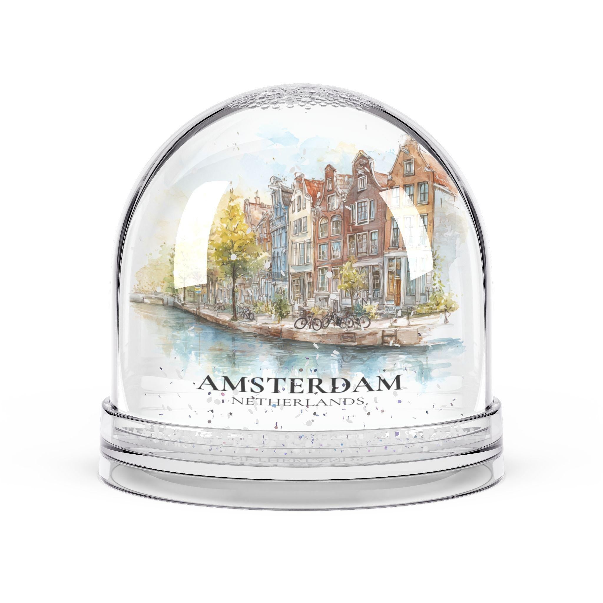 Amsterdam Netherlands Snow Globe, Personalized Watercolor, Custom Travel Souvenir Keepsake City Dome