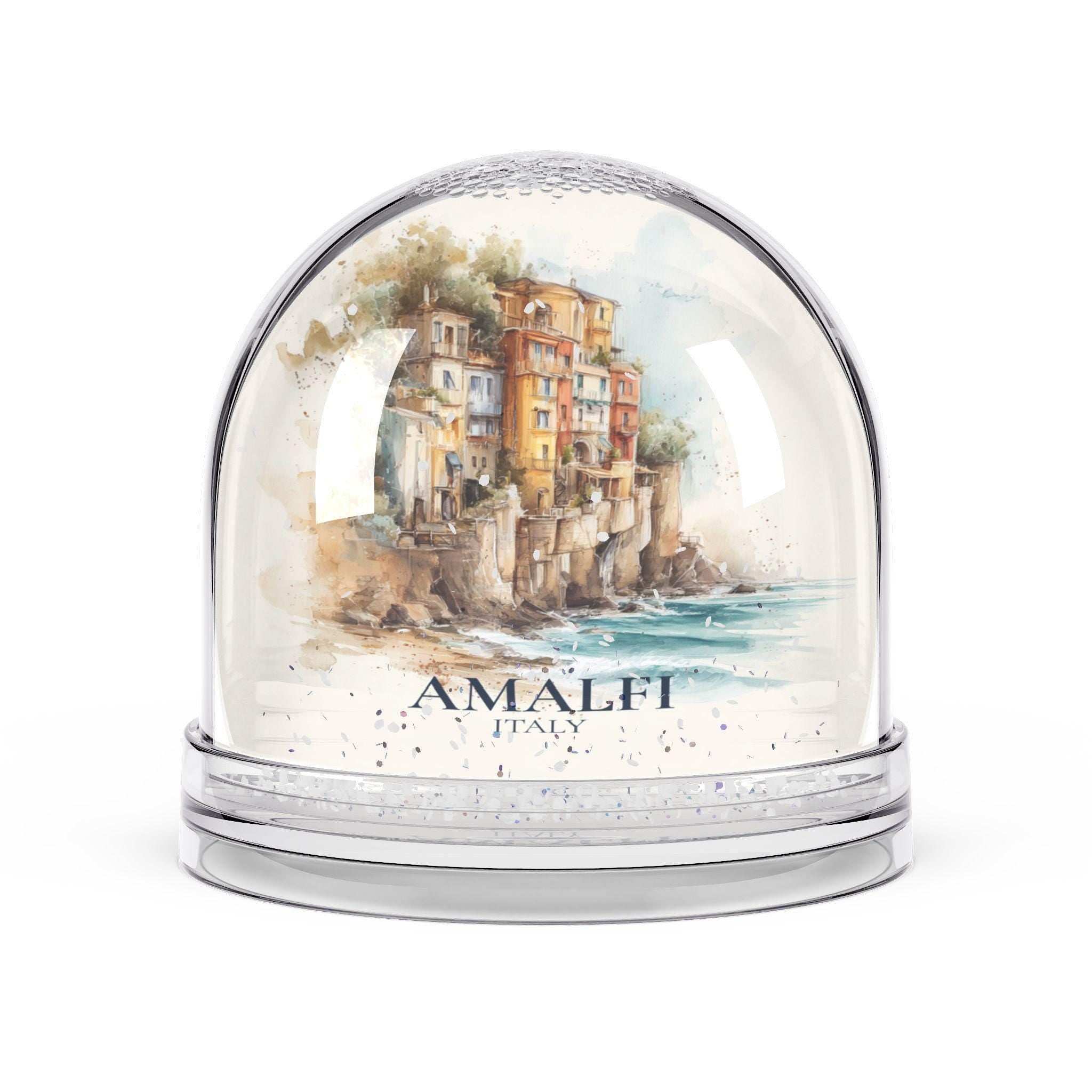 Amalfi Coast Italy Snow Globe, Personalized Watercolor, Custom Travel Souvenir Keepsake City Dome