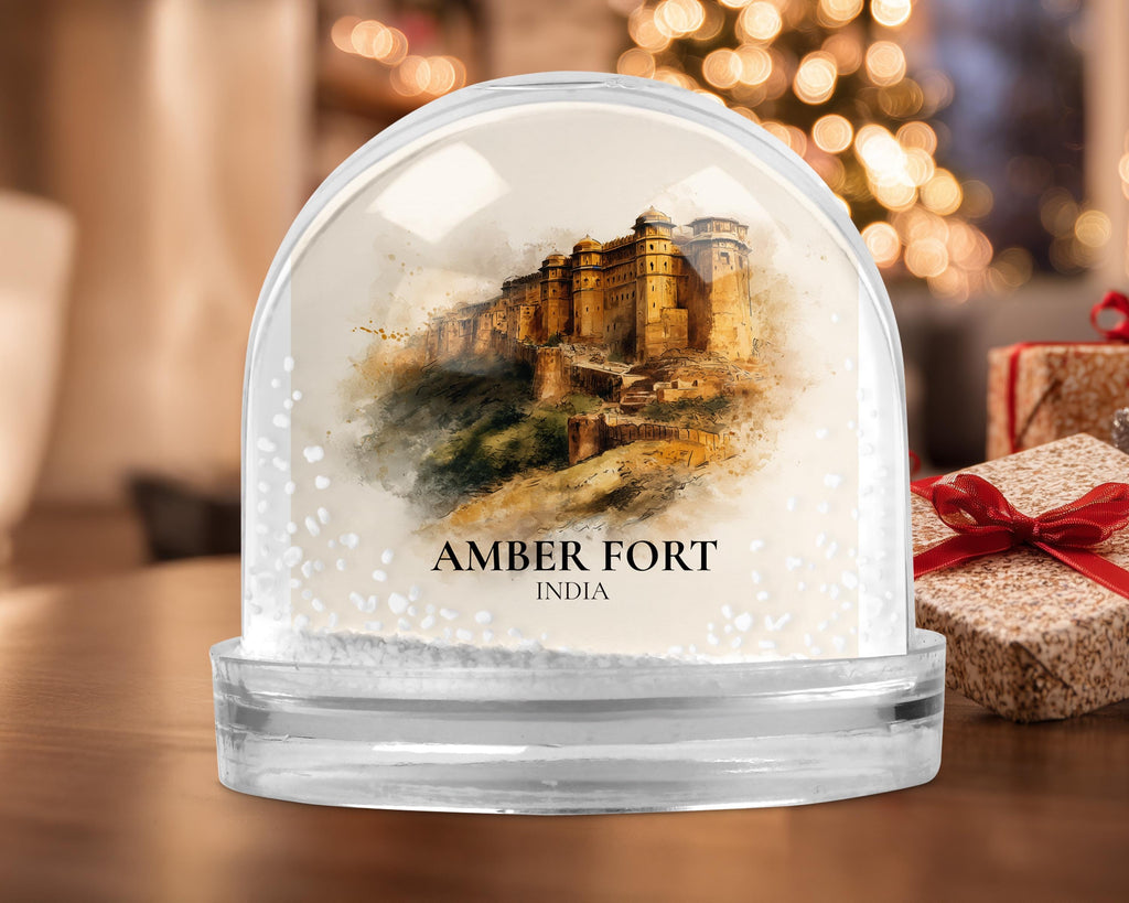Amber Fort India Snow Globe, Personalized Watercolor, Custom Travel Souvenir Keepsake City Dome