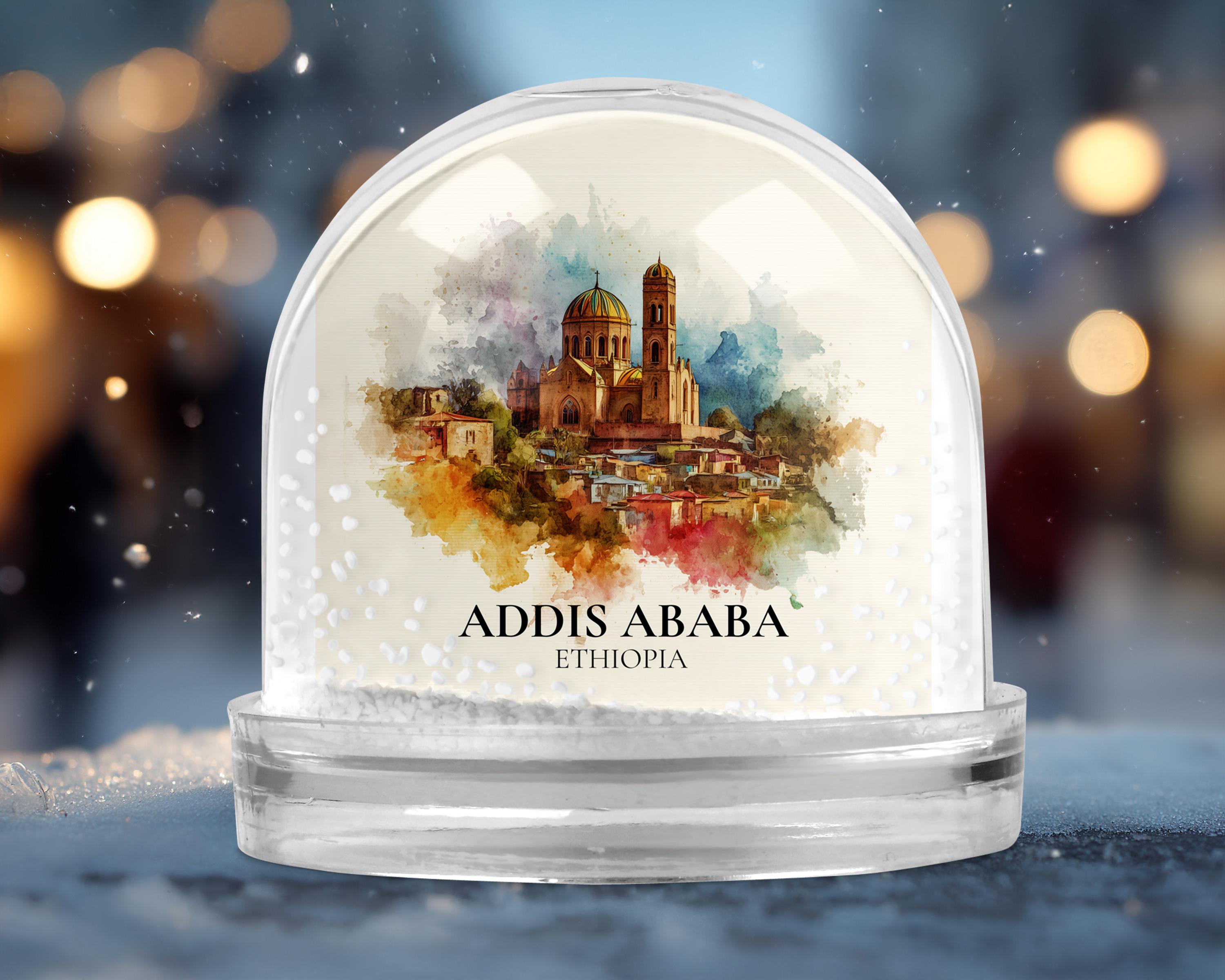 Addis Ababa Ethiopia Snow Globe, Personalized Watercolor, Custom Travel Souvenir Keepsake City Dome